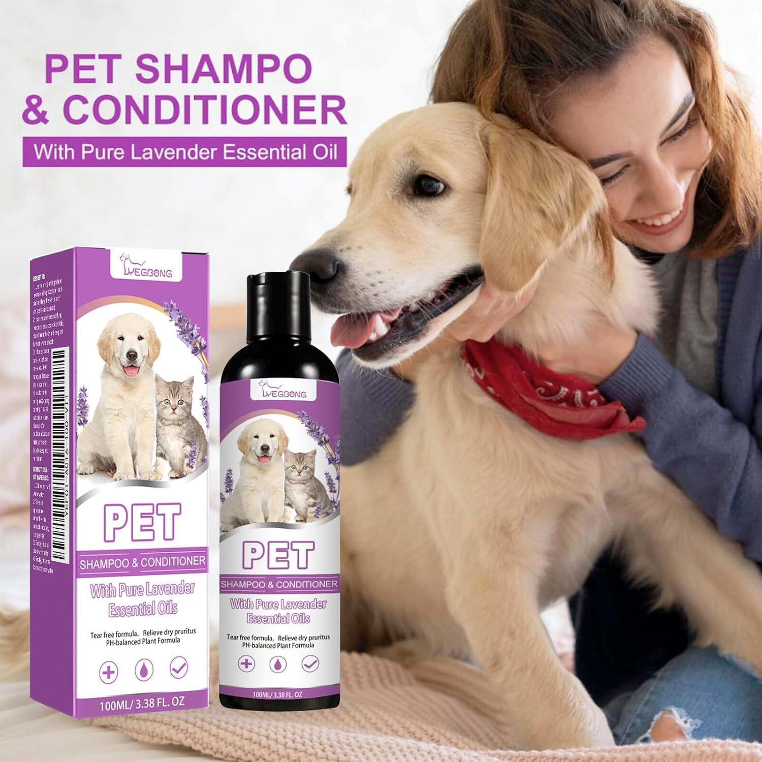 Pet Shampoo and Conditioner, Lavender Exfoliating Natural Dog Shampoo, Plant-Based Pet Products for Sensitive Skin, Pet Deodorizing Dog Shampoo image number 2