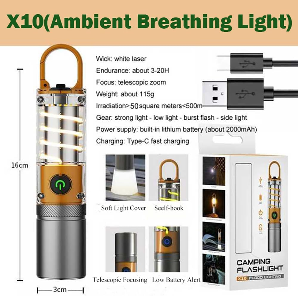 LED Tactical Torch, Rechargeable Flashlight, Laser Bright Flashlight, Adjustable Focus, Water Resistant, with 5 Lighting Modes Mini Breathing Torch for Camping, Hiking, Dog Walking, Emergency Use image number 5