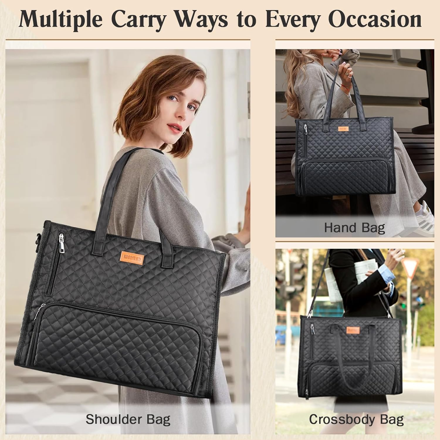 INSMEER Lunch Bag for Women, 22L Large Lunch Tote Bag for Work, Leakproof Lunch Cooler with 15.6 Inch Laptop Compartment, 2-In-1 Tote Bag for Office, Travel, Picnic image number 5