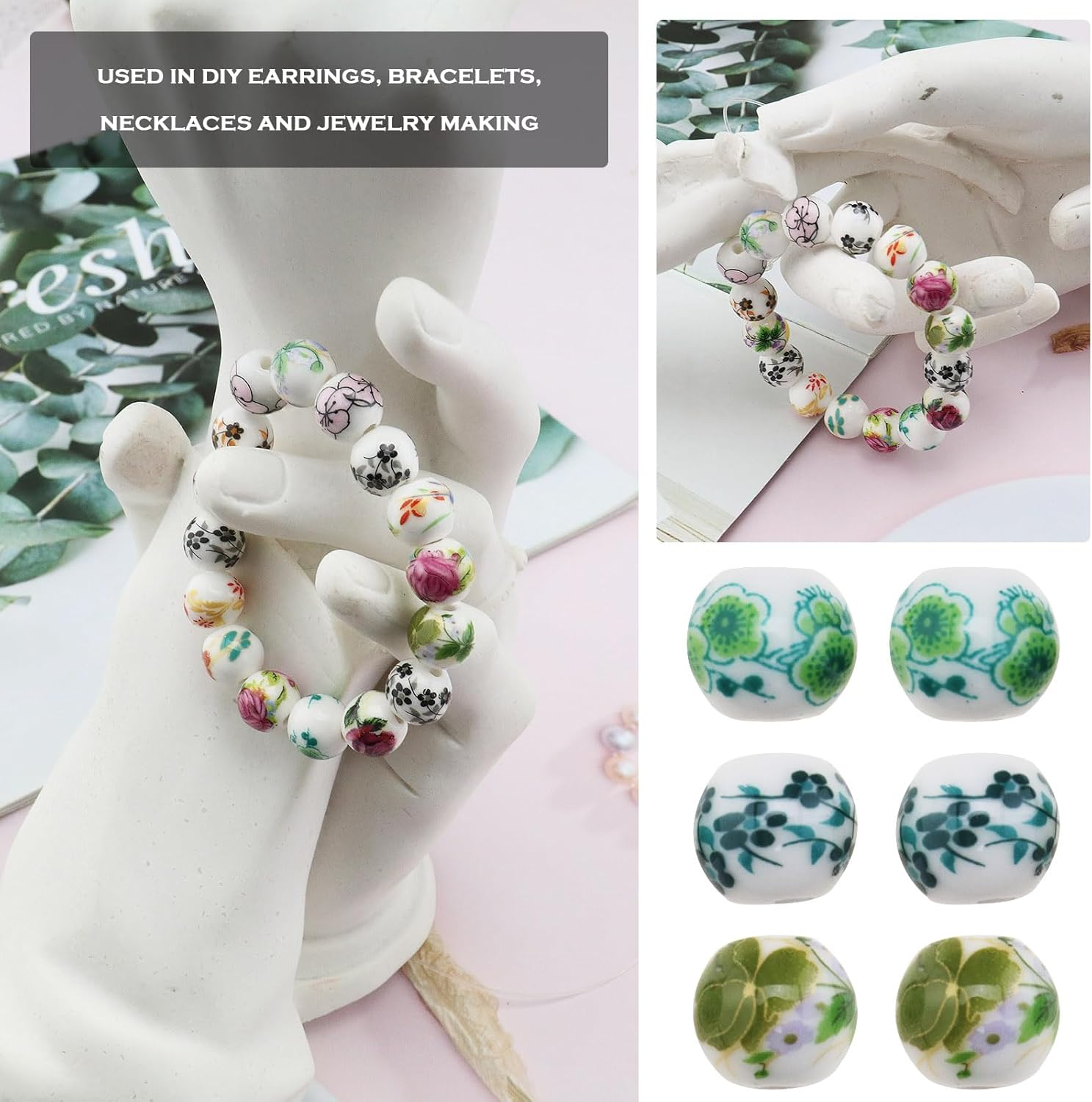 100Pcs round Ceramic Beads 10MM Colourful Flower Porcelain Beads 3MM Hole for DIY Earring Bracelet Necklace Jewelry Making image number 1