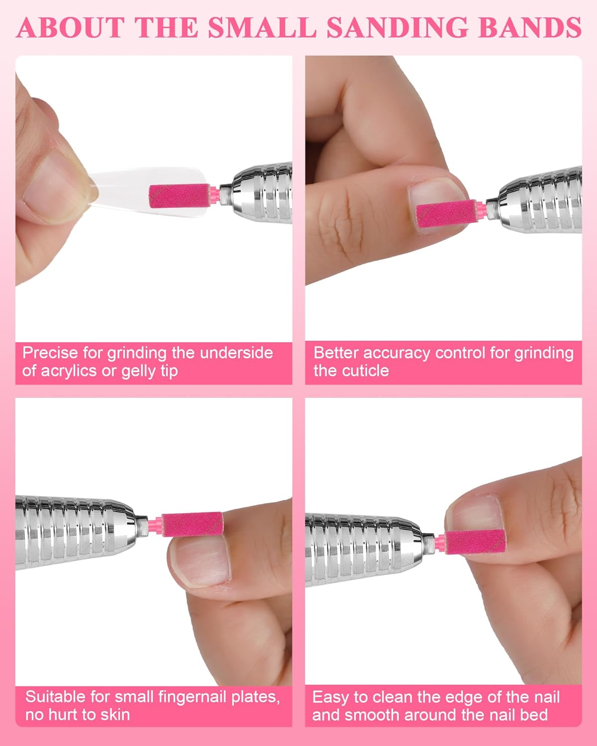 100 Pcs Mini Sanding Bands for Nail Drill,240 Grit Small Sanding Bands Nail Drill Bits with 3.1Mm Mandrel Bit for Acrylic Nails Natural Nails Gel Manicures and Pedicure,Rose Red