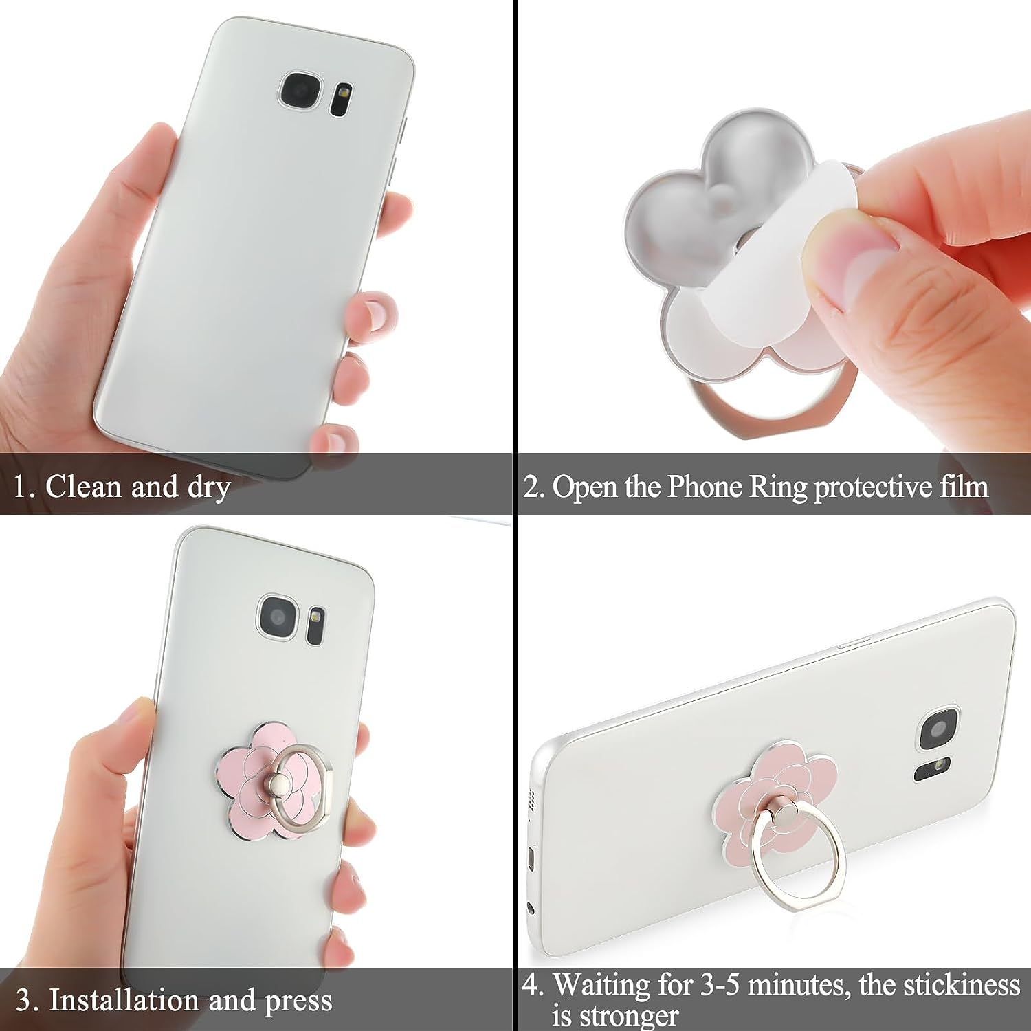 Sibba 2Pcs Phone Ring Holder Kickstand Cellphone Flower Finger Ring Grips Stand Metal Universal Accessories Compatible with Smartphone, Mobile Phones, Phone Case (Silver, Rose Gold)