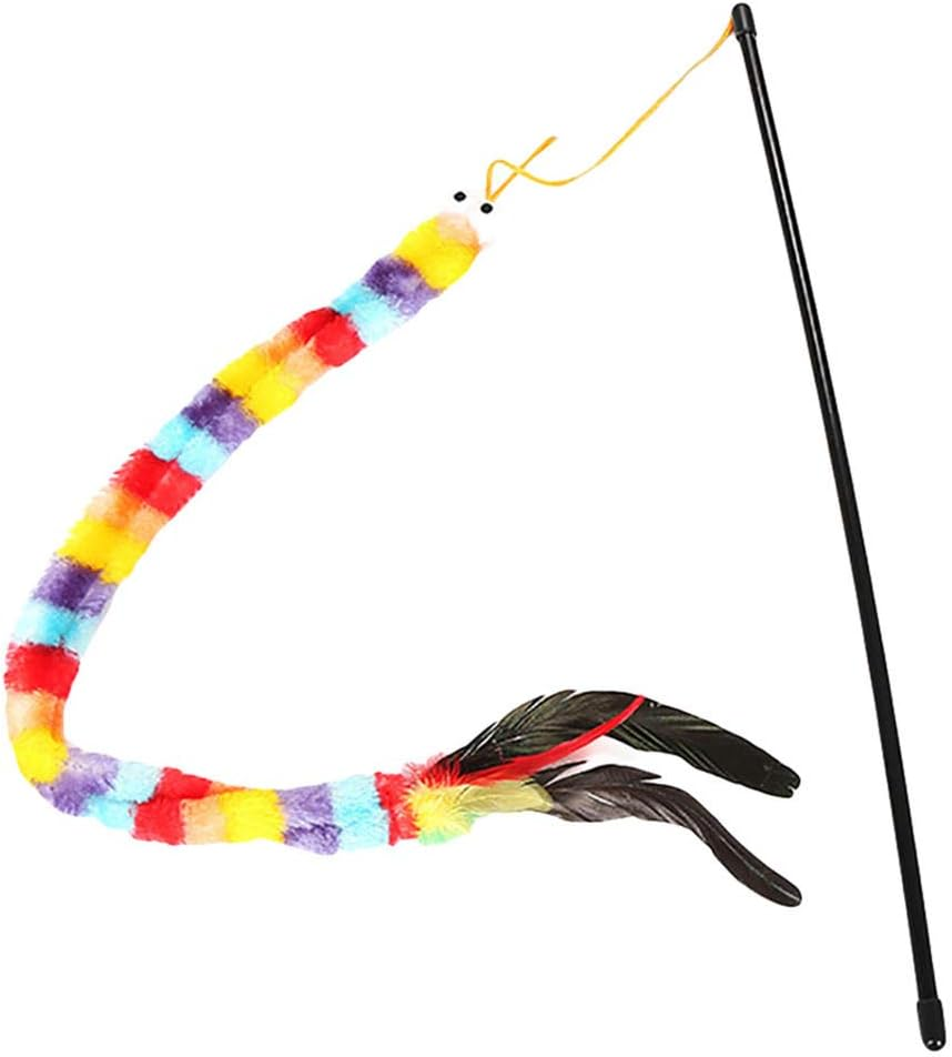 Funny Cat Toy Fishing Rod Kitten Cat Pet Toy Stick Teaser Rainbow Streamer Interactive Cat Play Wand with Feather Toys for Cats|Cat Toys|