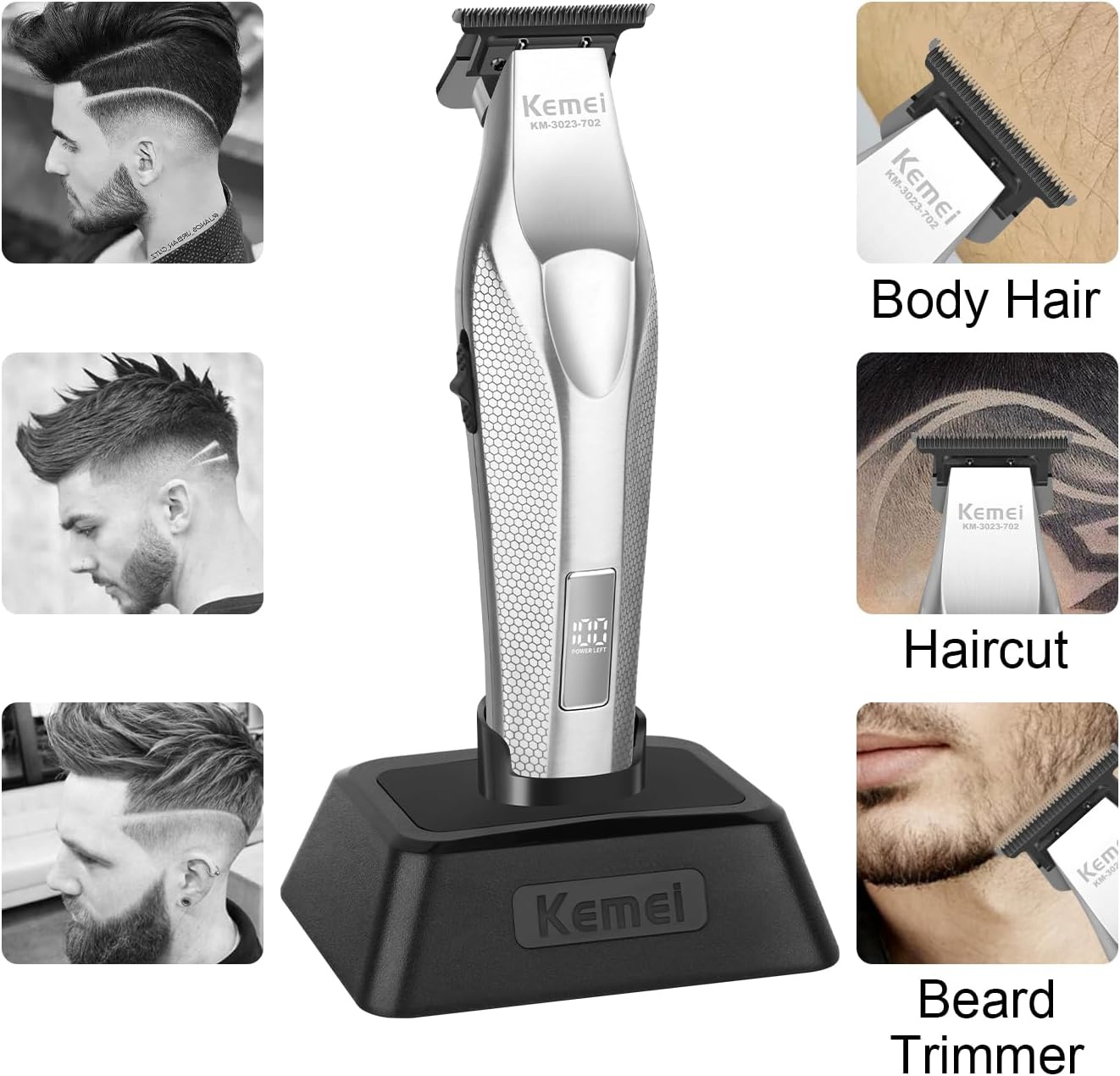 KEMEI KM-3023-702 Professional Hair Clipper for Men, Zero Gapped Cordless Beard Trimmer, Barber Clippers with USB Rechargeable, Edgers, Fade Clipper, Gift for Men image number 2