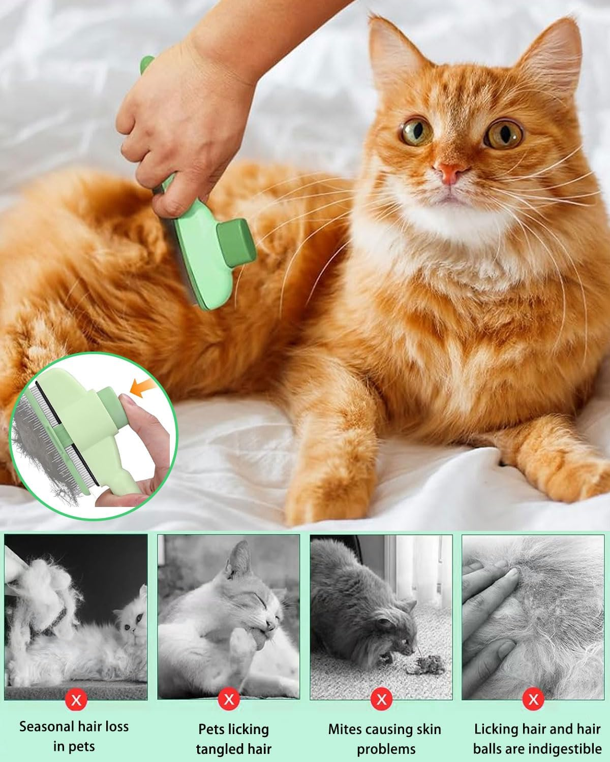 2 X Fur Shine Brush, Self-Cleaning Cat Brush, Massaging and Detangling Tangles and Hair, Fur Shine Brush, Suitable for Long and Short Haired Dogs, Cats and Pets image number 5