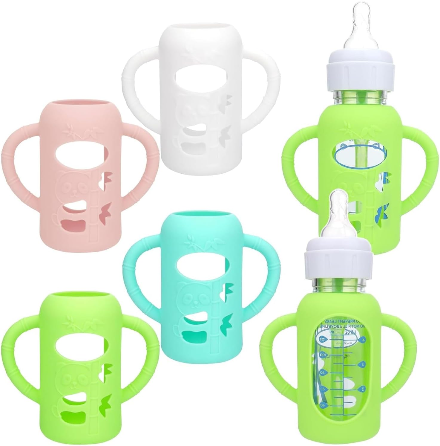4 Pack Silicone Sleeves for Dr. Brown'S Glass Bottles 4OZ - anti Breakage Baby Bottle Holder, Compatible with Dr. Brown'S Glass Bottles for Babies (4OZ with Handle) image number 5
