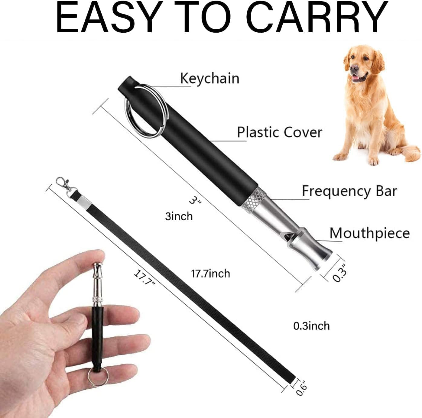 Dog Whistle Stop Barking 2-Pack &ndash; Ultrasonic Adjustable Silent Dog Training Whistle with Lanyard (Black & White), Professional Recall & Anti-Bark Tool for Dogs, Portable for Hiking/Park/Home image number 5