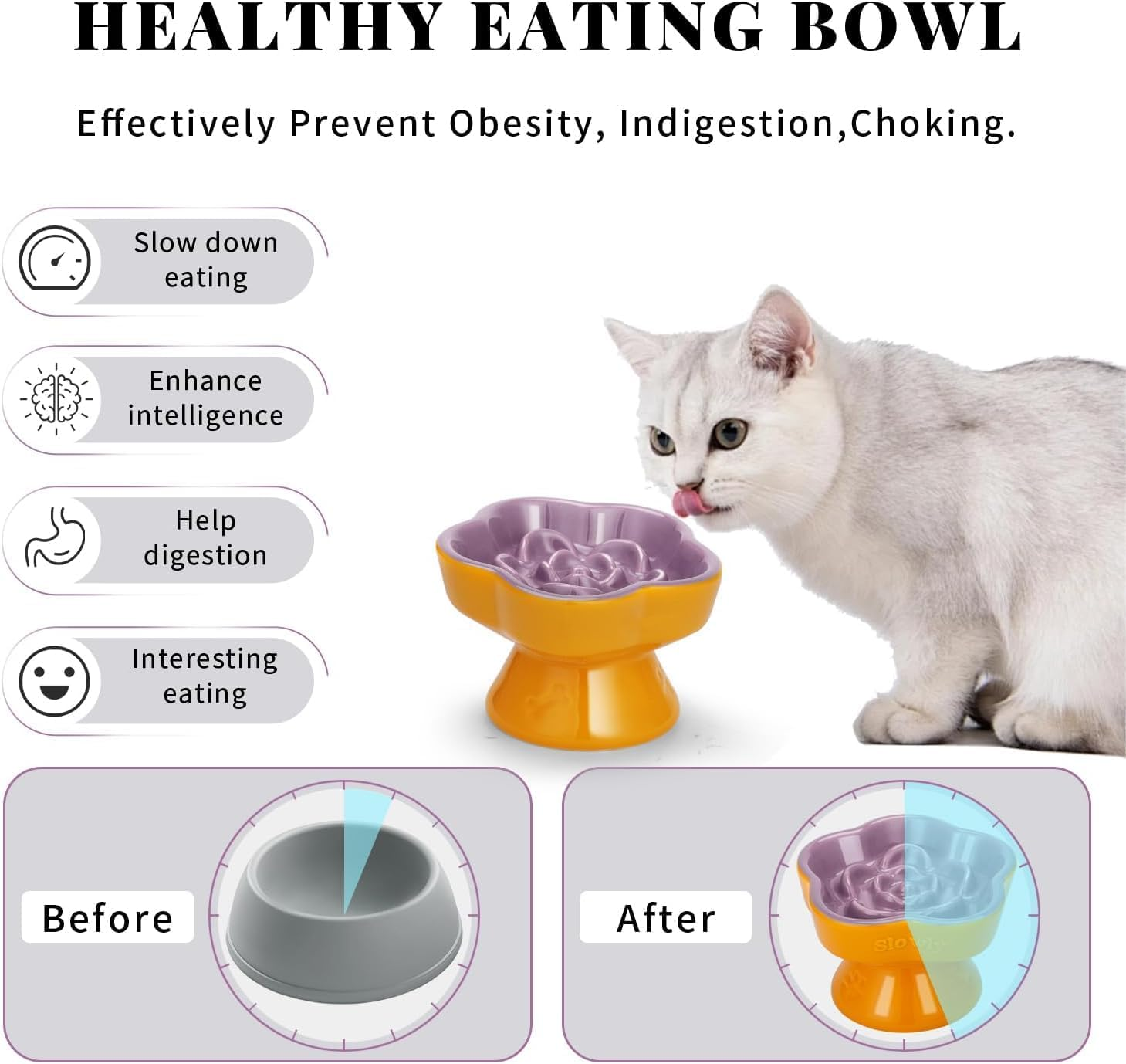 ZHUIYIWIN Sunny Wisteria Anti-Slinging Bowl for Cats, Ceramic Dog Bowl for Cats and Small Dogs image number 5