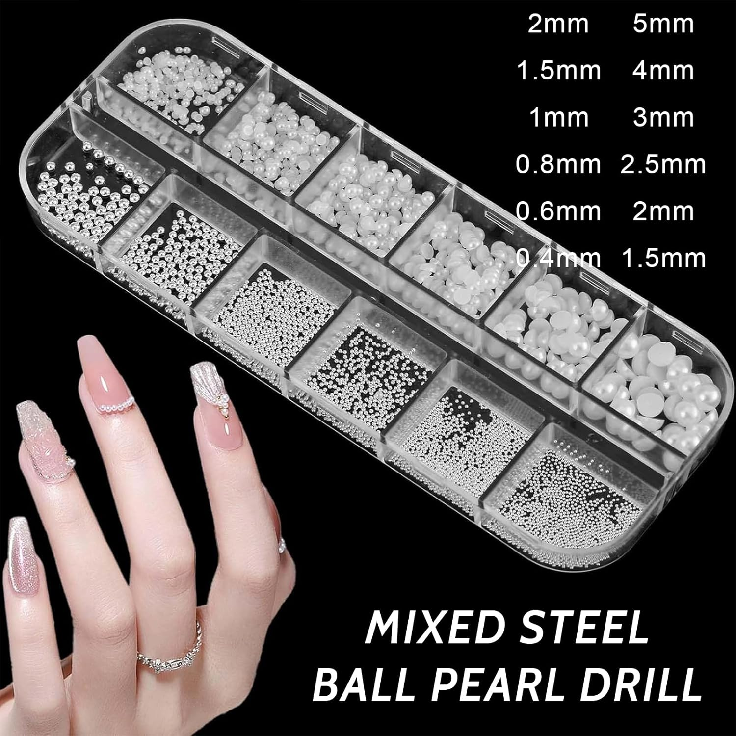 1 Box Nail Art Rhinestones, White Pearls for Nails, Half round Pearl Balls, Nail Pendants, Stainless Steel Beads, White Flat Back Beads for Women, Nail Decorations image number 4