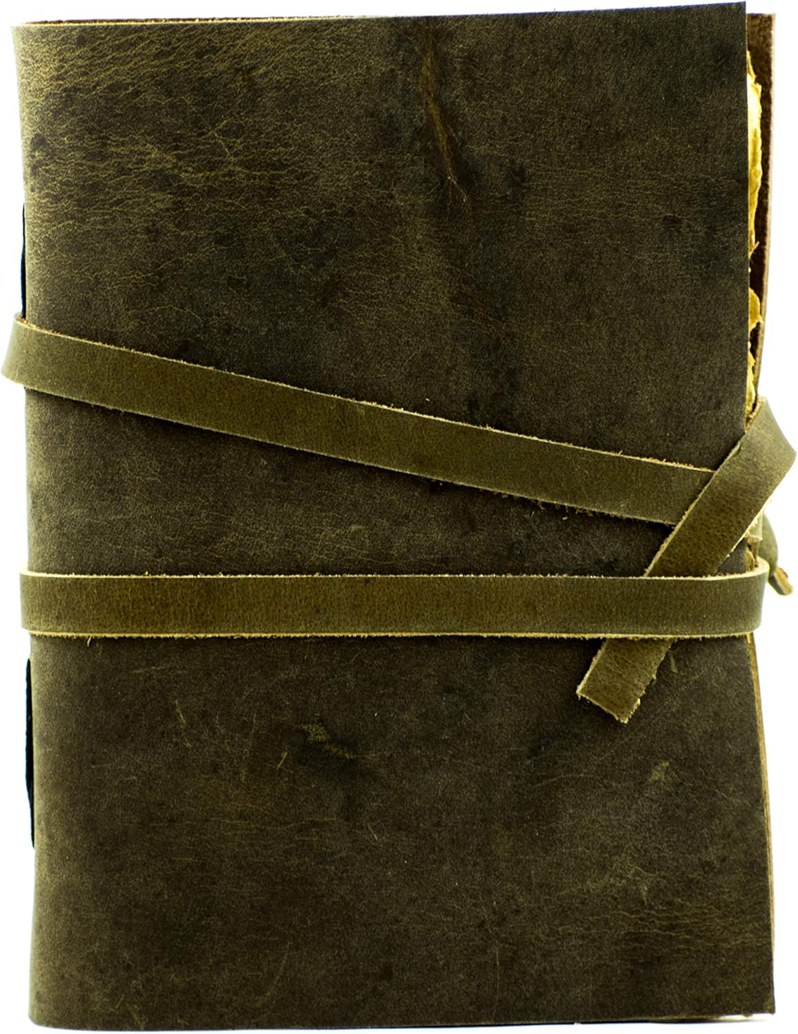 Overdose Deckle Green Leather Journals - Vintage Leather Journal for Men & Women | Travel Journal & Sketch Writing Journal for Personal Diary | Leather Bound Notebook Journal | Leather Sketchbook | Unlined Paper | Handmade Vintage Deckle Edge - 6 X 8 Inches | 15.24 X 20.32 Cm