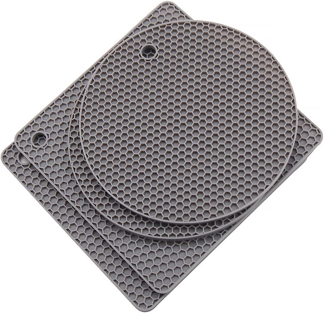 AIMALL 4PCS Silicone Honeycomb Heat Insulation Pad Set, 2 round & 2 Square Mats, Heat Resistant up to 450&deg;F, Available in 6 Colors, Kitchen and Dining Essentials