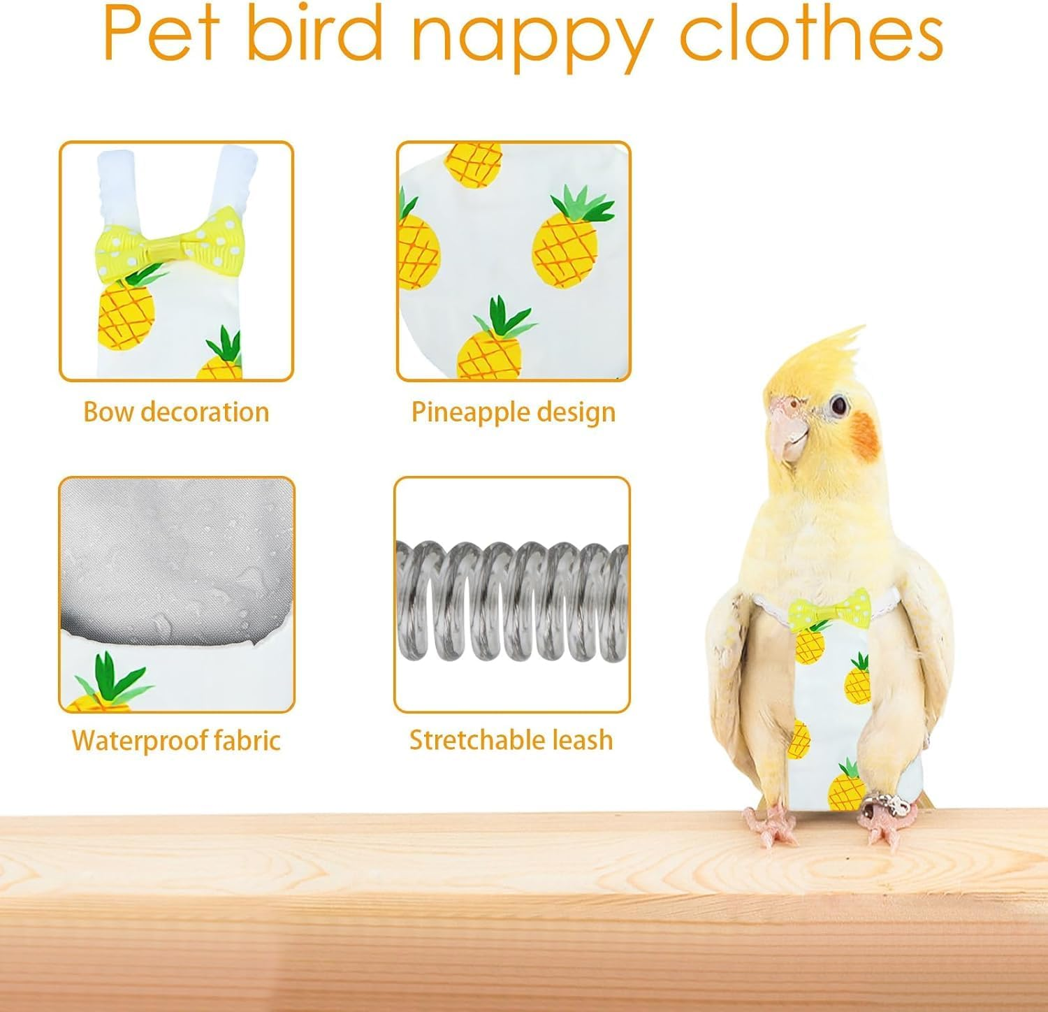 Pet Bird Clothes, Diaper, Poop Bags, Diapers, Pigeons, Parrots, Flight Suits, Diapers (Yellow, L, Count, 1)
