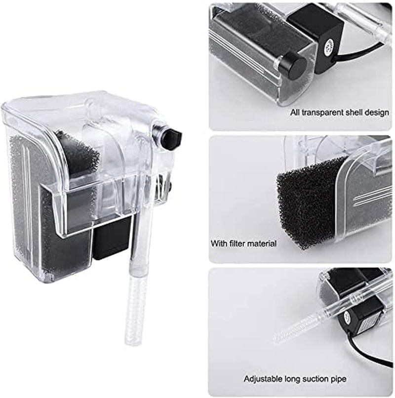 Mumoo Bear Aquarium Filter Hang on Waterfall Small Fish Tank Filter Quiet 66GPH 3W Adjustable Fish Tank Filters with Bio-Foam for 2 to 8 Gallons Aquariums image number 3