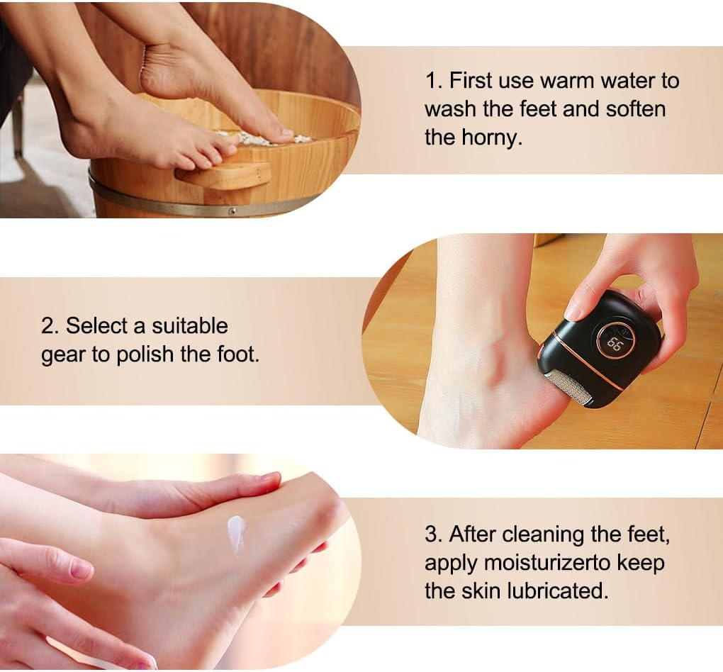 Vivva Electric Callus Remover,Digital Display Foot Grinder,Rechargeable Foot File Scrubber with 2 Grinding Heads 2 Speeds, Professional Pedicure Tools Kit for Men Women Dry Callus Dead Skin-White image number 1