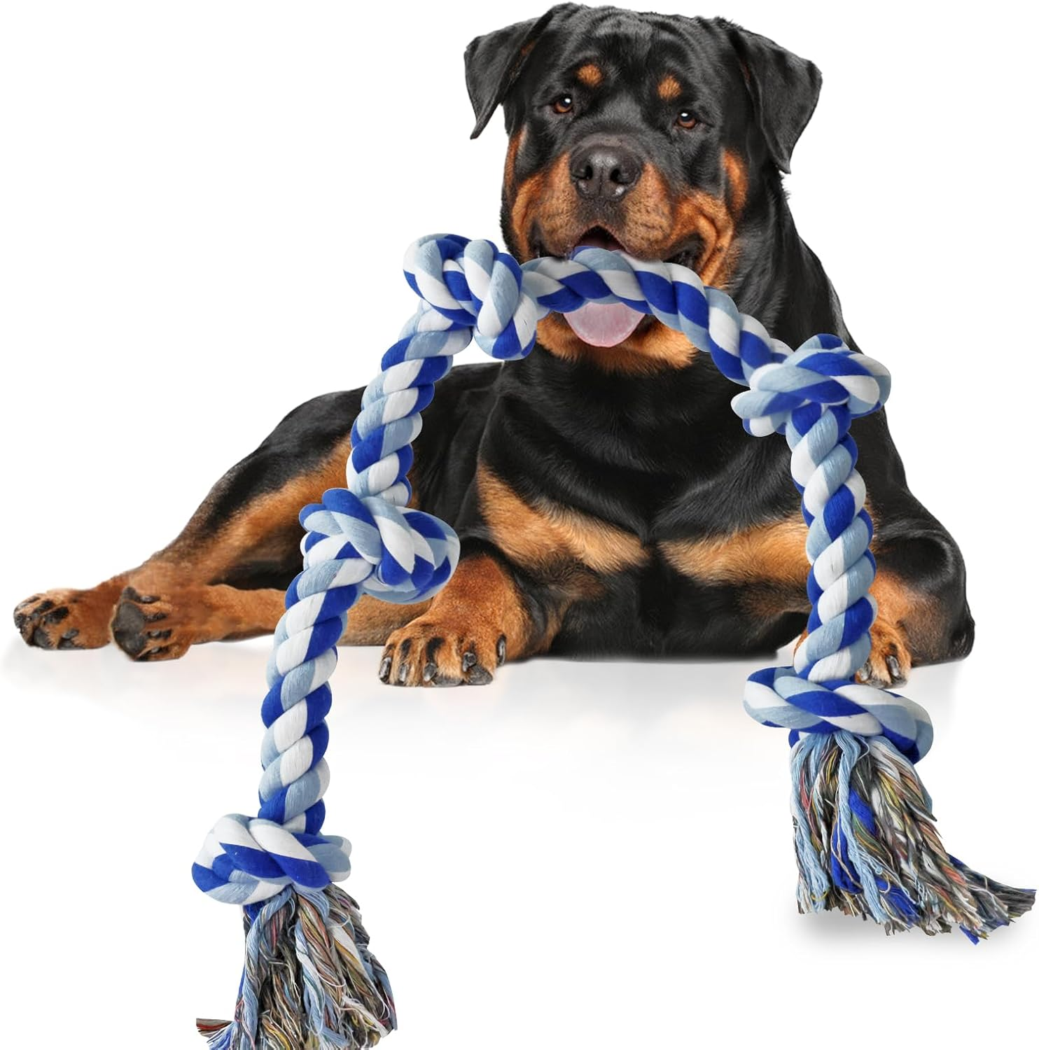 Lmlpt Dog Rope Toy for Large Aggressive Chewers, Heavy Duty Rope Chew Toy Indestructible Tough Tug of War Pink Dog Toys,3 Feet 5 Knots Interactive Cotton Ropes Toys for Large Breeds Teeth Cleaning