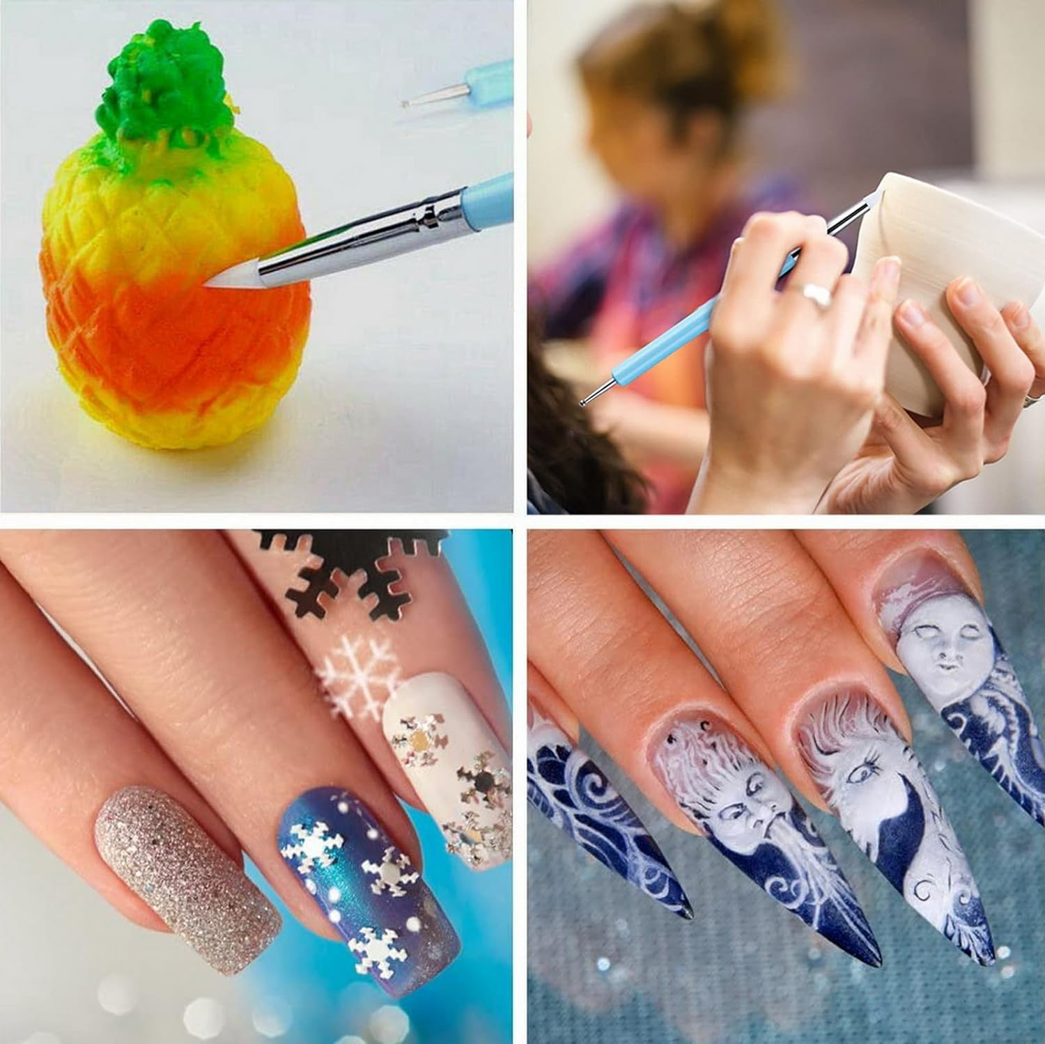 VANANA 10 PCS Silicone Polymer Clay Sculpting Tool Pen Rubber Tip Color Shaping Wipe Out Carving Pen Brush Modeling Dotting Tool Pottery Craft image number 4