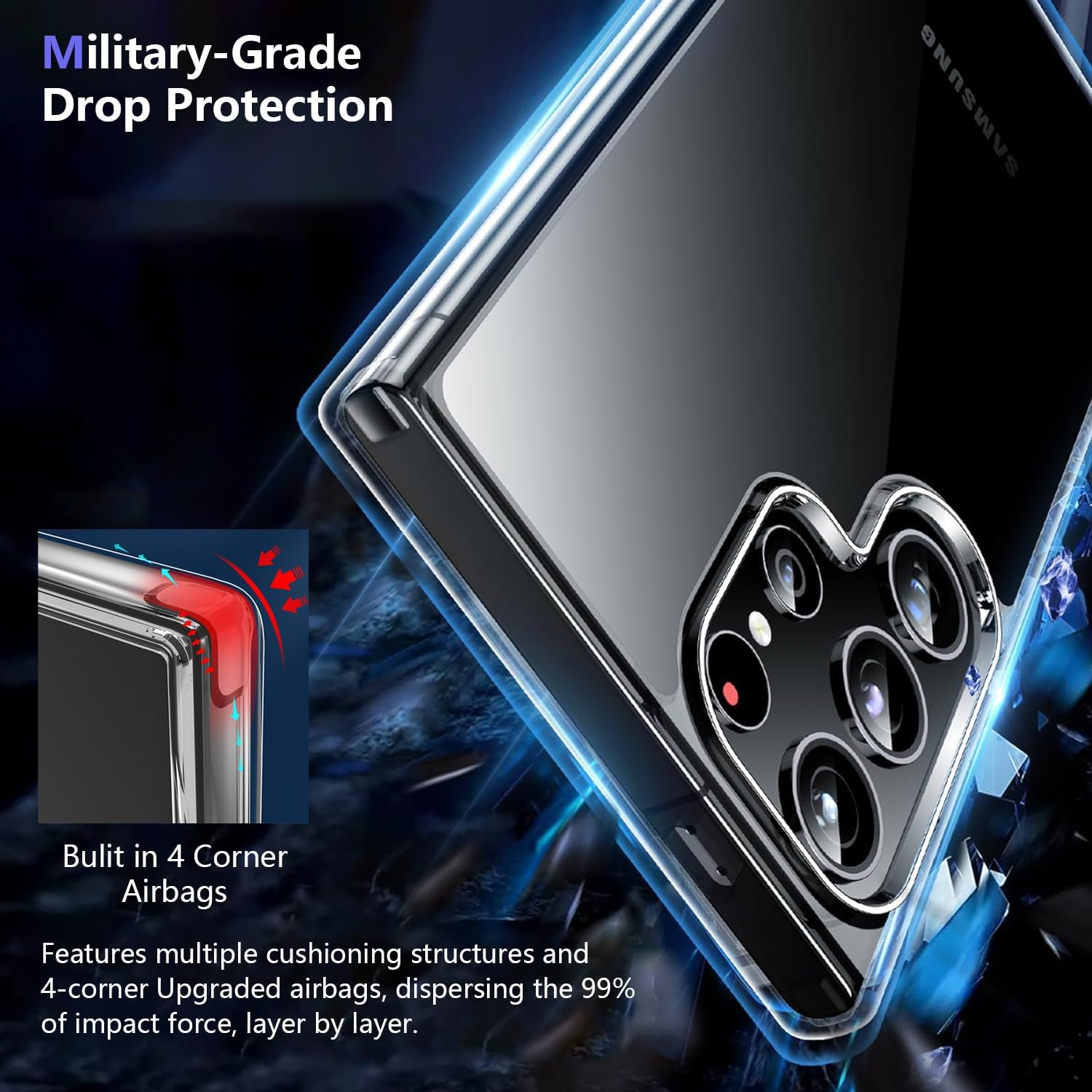 [5 in 1] for Samsung Galaxy S24 Ultra Case Clear,With Screen Protector&Camera Lens Protector, [Not Yellowing] [Built-In 4 Airbags] [Shockproof] Slim Phone Case Cover for Galaxy S24 Ultra 2024