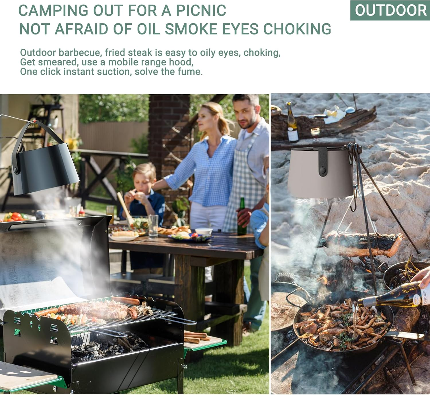 GRODLEN 3-Speed Desktop Portable Kitchen Exhaust Fan Stove Air Range Hood Smoke Filter Extractor Purifier for Cooking BBQ (White) image number 2