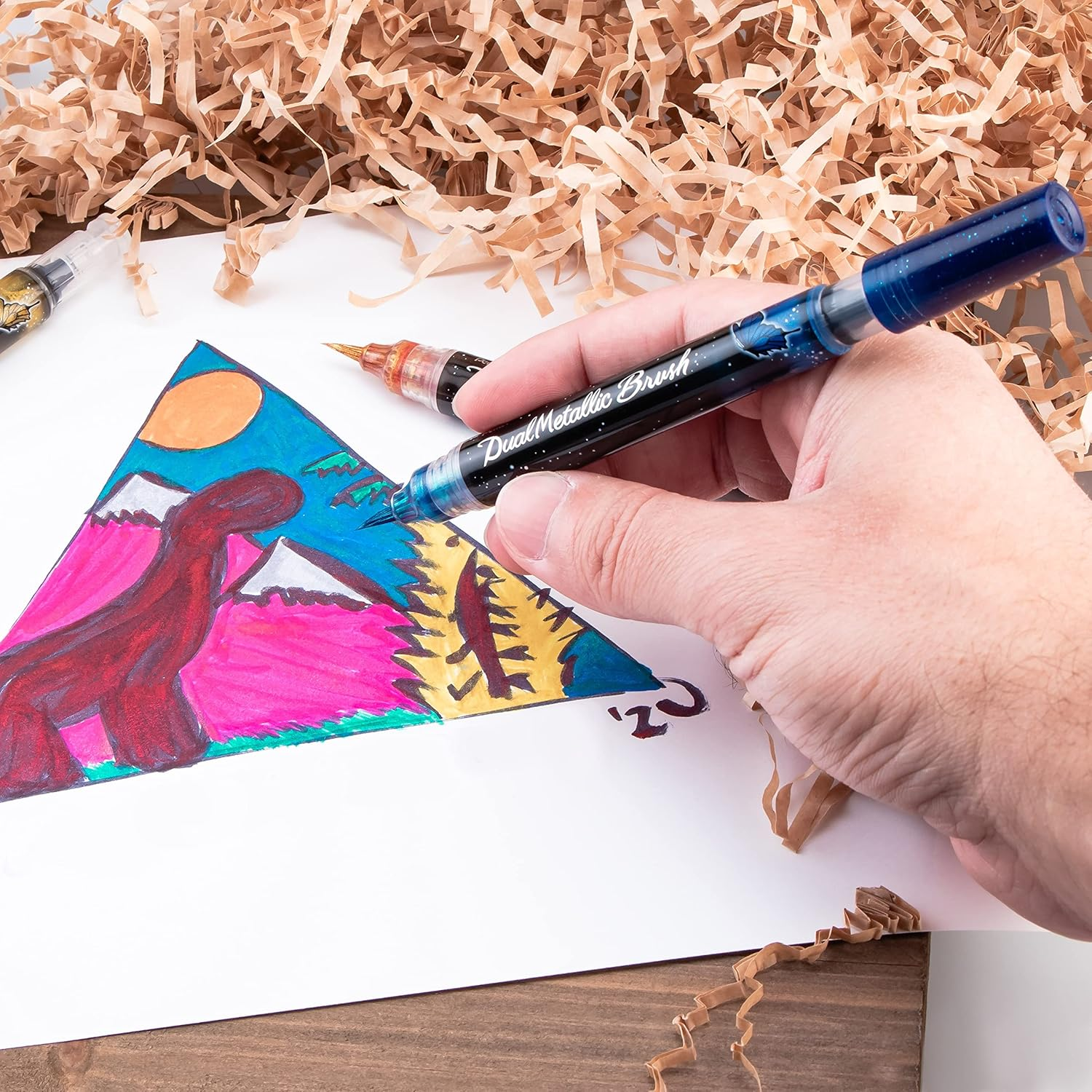 Pentel Arts Dual Metallic Brush Pen Hangsell Blue + Metallic Green, Pack of One (XGFH-DC) - Blue image number 6