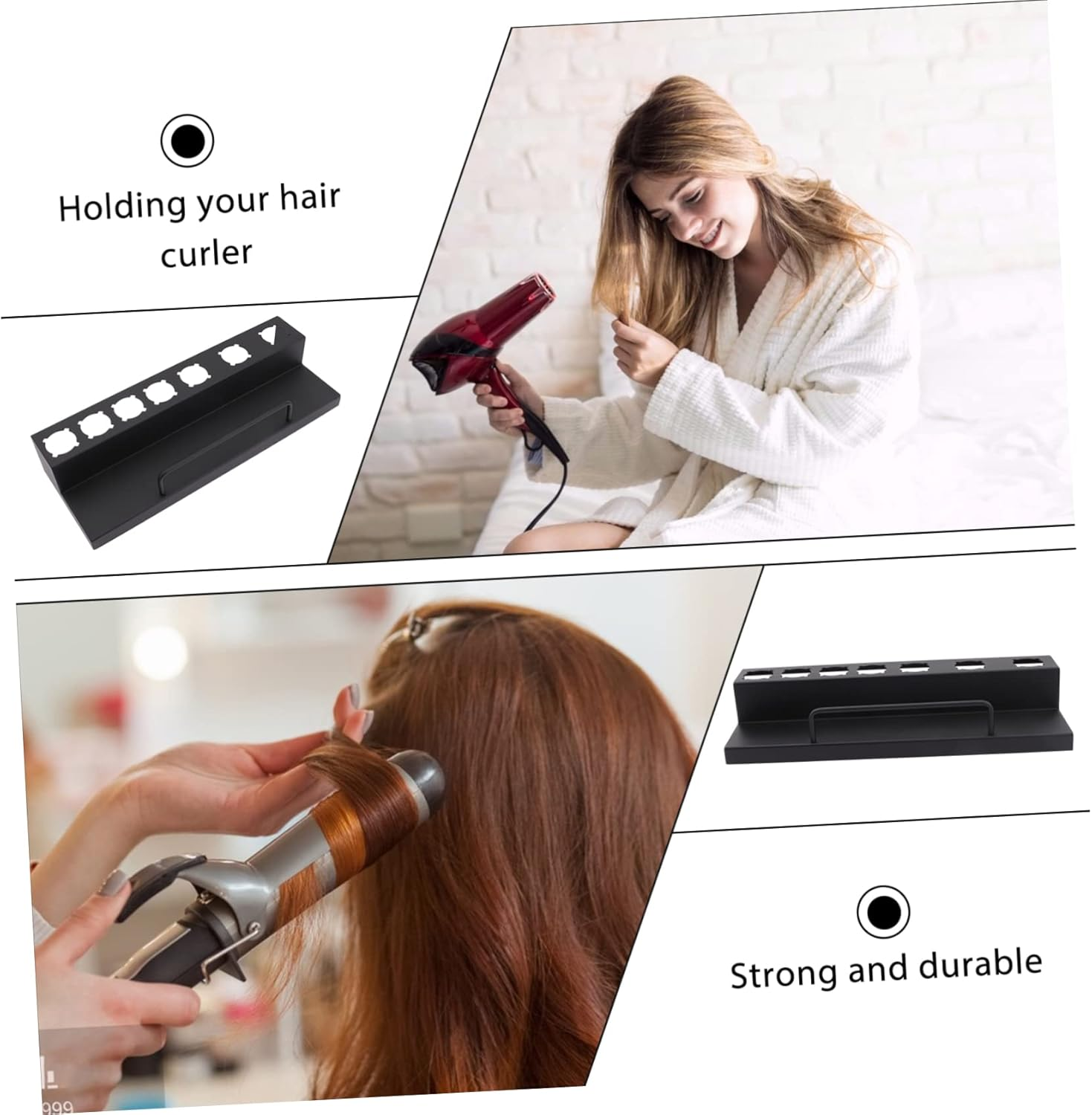 VINTORKY Wall Hanging Hair Curler Rack Black Punch Hair Styling Tool Organizer for Bathroom and Barber Shop with Strong Load Bearing Capacity and Compatibility image number 3