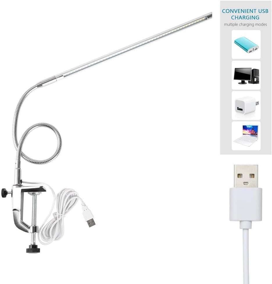 Desk Light with Clamp, USB LED 8W Clip Nail Desk Lamp Eye Care Flexible Gooseneck 360&deg; Clamp Light for Manicure Reading Eyebrow Office Tattoo (Beads) image number 6