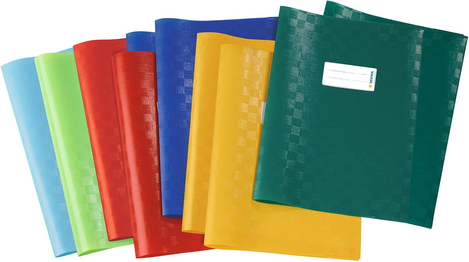 Herma Exercise Book Cover A4, with Inscription Label, Made of Wipeable and Sturdy Plastic, Slip on Cover Jackets for School, Green - A4, Pack Of 10, Green, Yellow, Blue, Red, Azure, Light Green