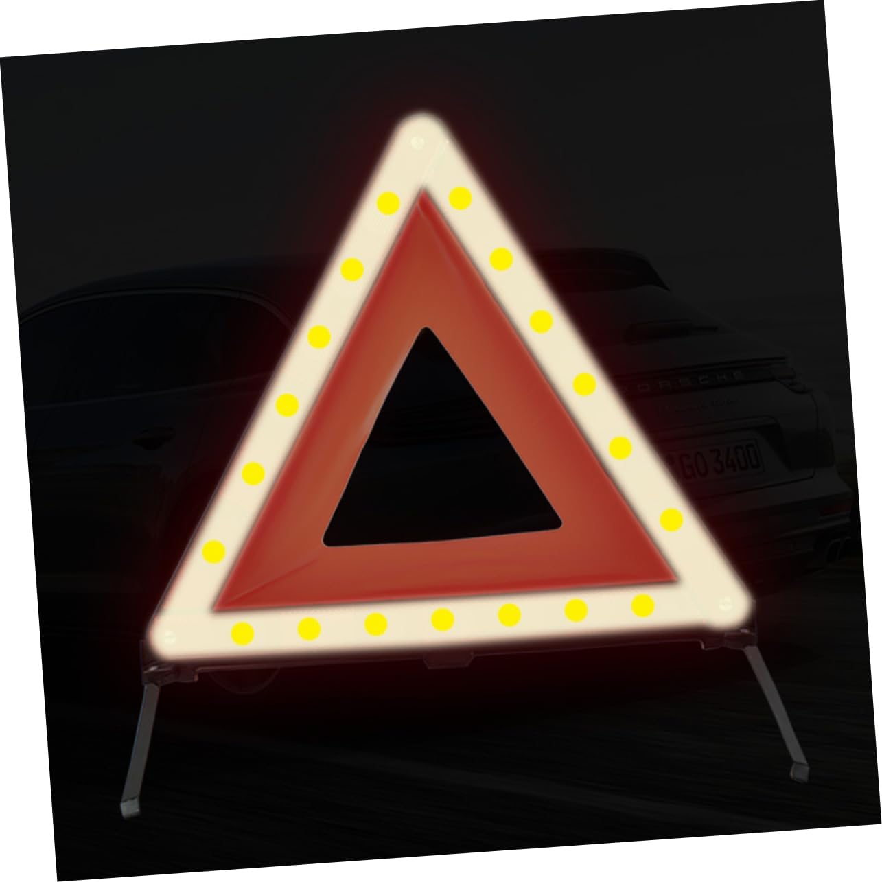 Amosfun Reflective Red Road Safety Warning Triangle Sign Emergency Hazard Warning for Vehicles Portable Car for Roadside Use image number 1
