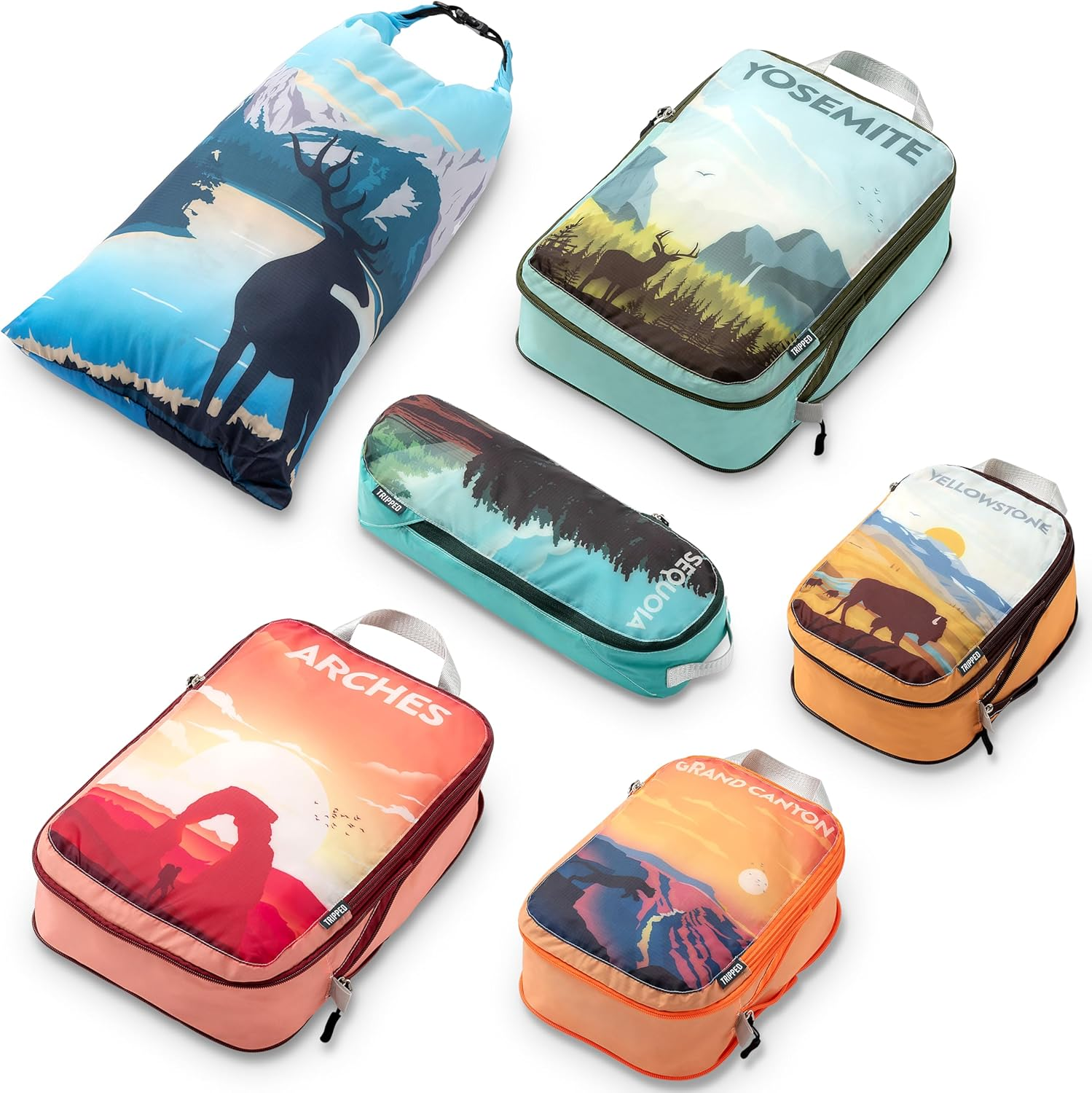 Compression Packing Cubes for Travel- Packing Cubes and Travel Organizers, National Park, 6Piece, Compression Packing Cubes image number 4