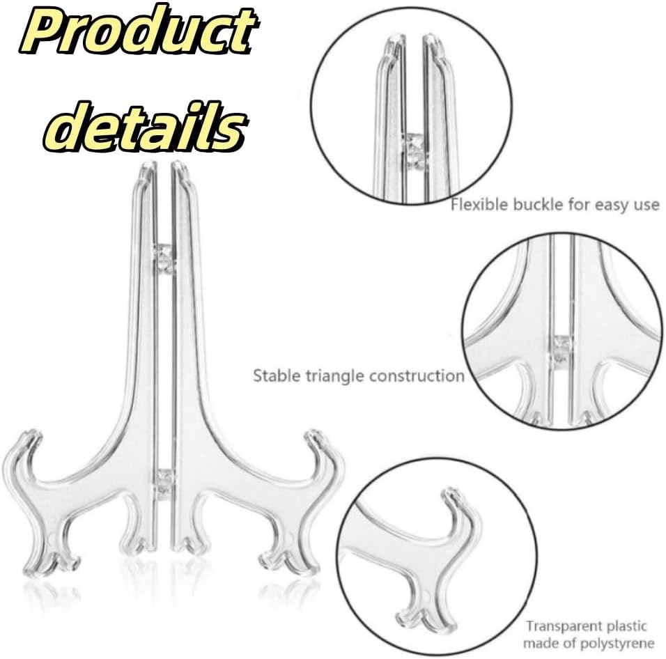 DACUAN 6Pcs Clear Plastic Easels, 4/6/8 Inch Acrylic Easels Stand, Decorative Plates Stand, Display Holders for Pictures, Photo Frames, Greeting Cards, Tabletop Artworks, Place Card, Collectibles image number 4