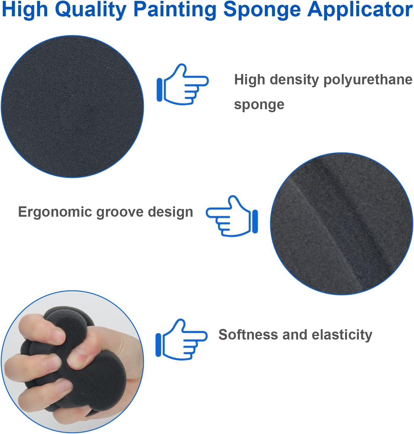 Boyistar Paint Sponge Applicator 3Pcs, Black Detail Painting Sponge Double-Side Art Craft round Sponge for Car Waxing, Wall Repairing Kitchen Cleaning Sponges with Storage Mesh Bag (Black) image number 5