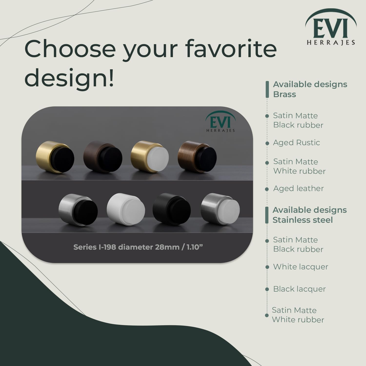 EVI Herrajes Adhesive Door Stop for Wall | 28 X 28 Mm | White Rubber | Stainless Steel | White Lacquered | Includes Plug + Screw | Mod. I-198/28-TPM-BL