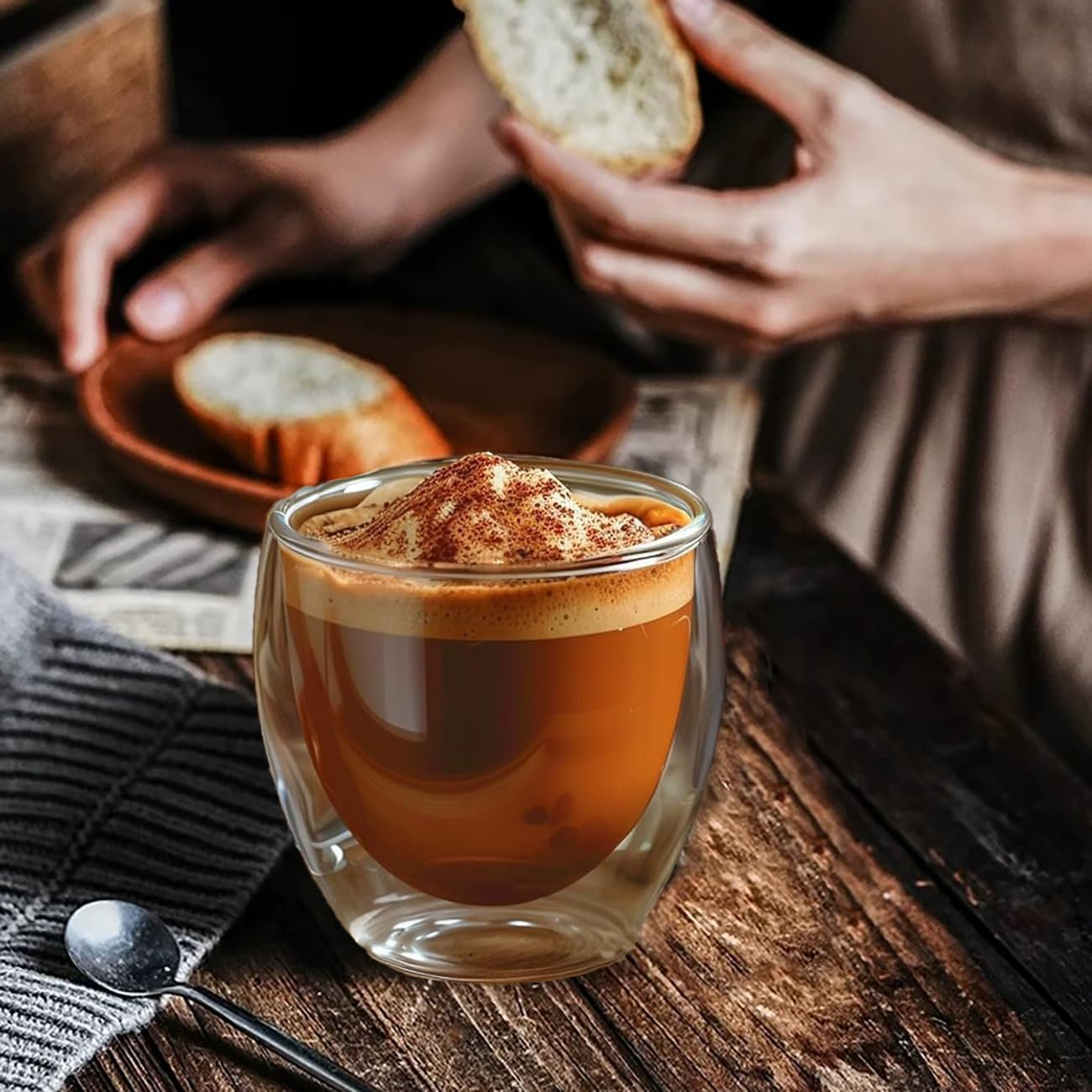 VLIEOVHN 6 Pack Glass Coffee Mugs 250ML, Double Walled Insulated Thermal Mugs for Latte Cappuccino Cocoa Milk Cafe Juice Tea, Clear Espresso Cups Set Glassware (250ML X 6) image number 3