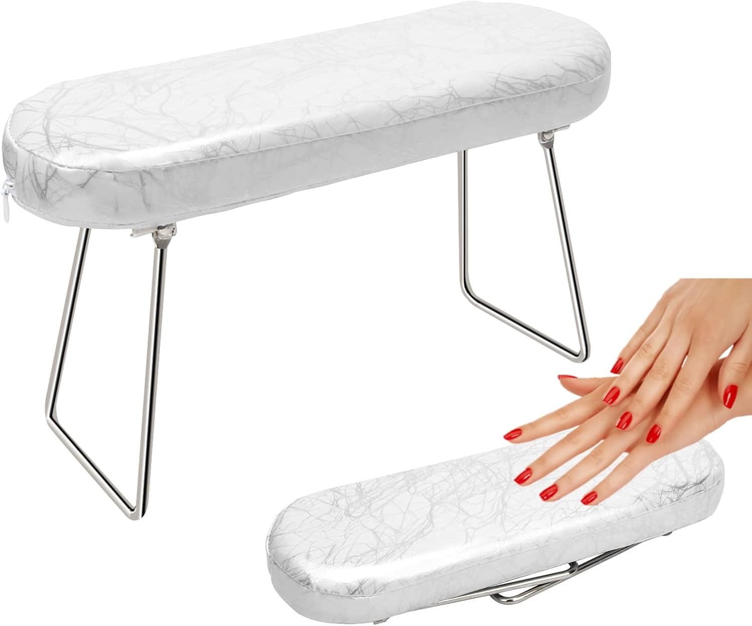 Coldairsoap Nail Pillow Hand Rest with Bracket, Professional Manicure Arm Stand Holder for Nails Art DIY Foldable Microfiber Leather Nail Hand Rest Cushion for Nail Salon Technician (Pink)