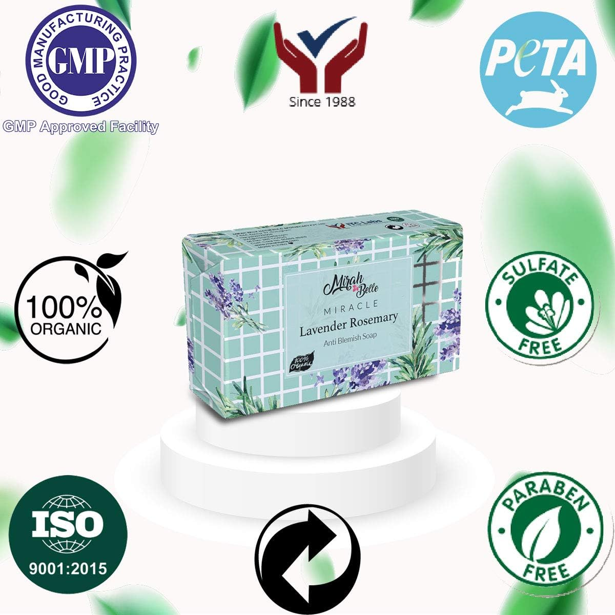 Mirah Belle - Lavender, Rosemary Cleansing Soap - (125 Gms) - Organic, Natural, Vegan and Handmade - anti Acne and Pigmentation - Best for Men and Women - Face and Body Soap Bar - 125 Gms image number 2