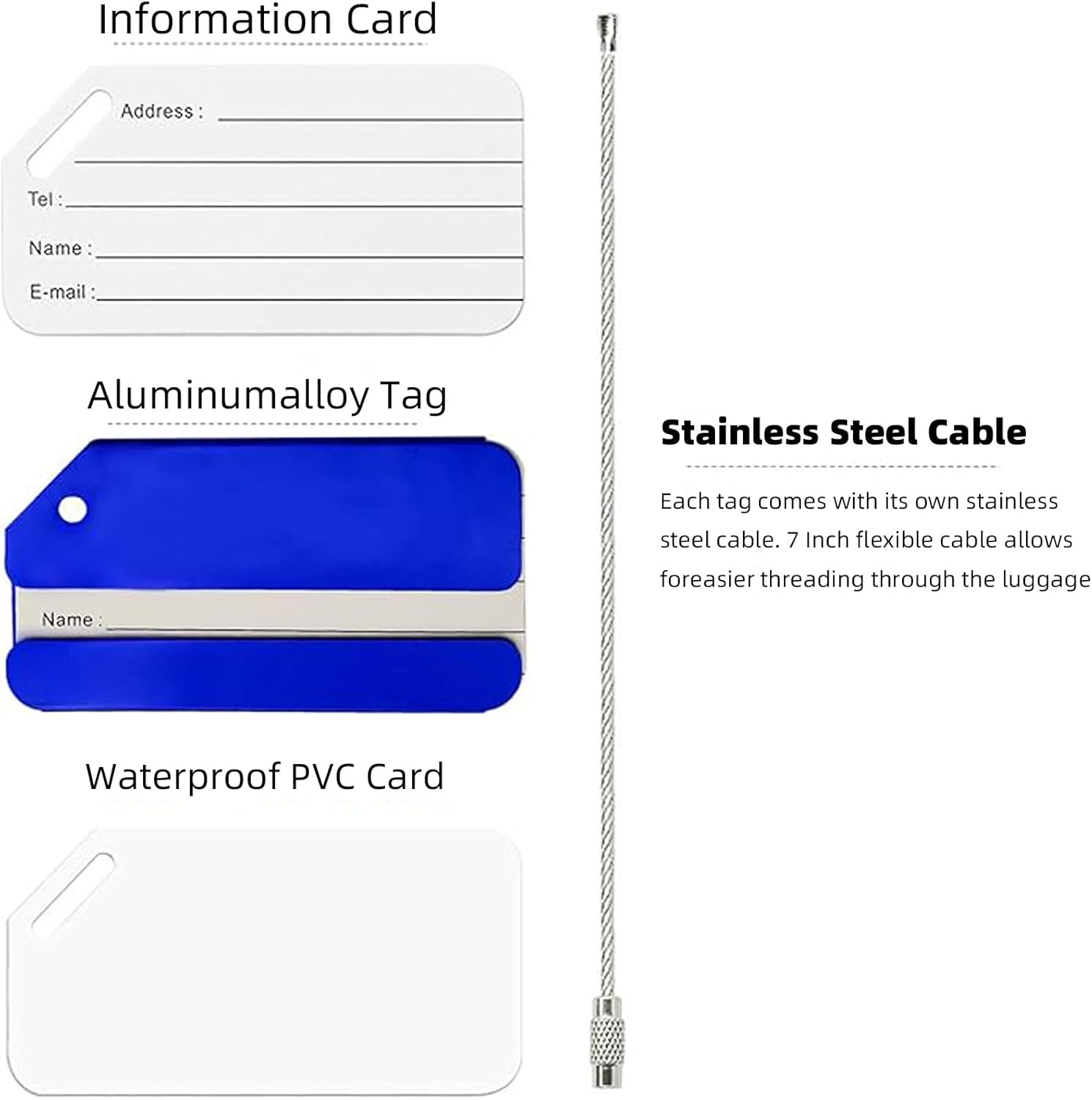 Suytvenxau 6-Pack Multicolor Aluminum Alloy Luggage Tags - Durable Baggage Tags with Name ID Cards & Stainless Steel Loops, Ideal Suitcase Accessories for Checked Luggage & Travel image number 5