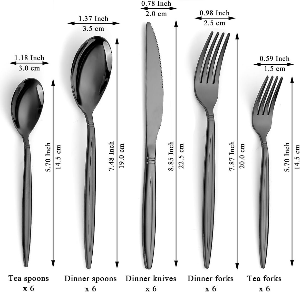 Black Cutlery Set 30 Pieces Service for 6, Berglander Titanium Black Plated Stainless Steel Flatware Set, Knives Forks Spoons Silverware Set - A.30 Pieces image number 6