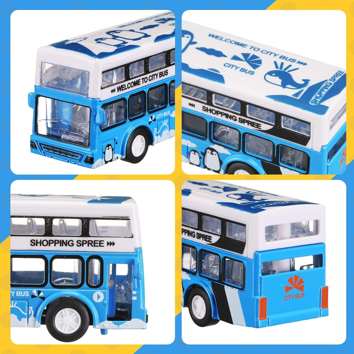 6 Pcs School Bus Toy Bus Toys Cars Set Toy Bus Die Cast Metal Cars City Bus Double Decker Friction Powered Cars Play Toys Gift Play Vehicle with Opening Doors, 6 Styles image number 4