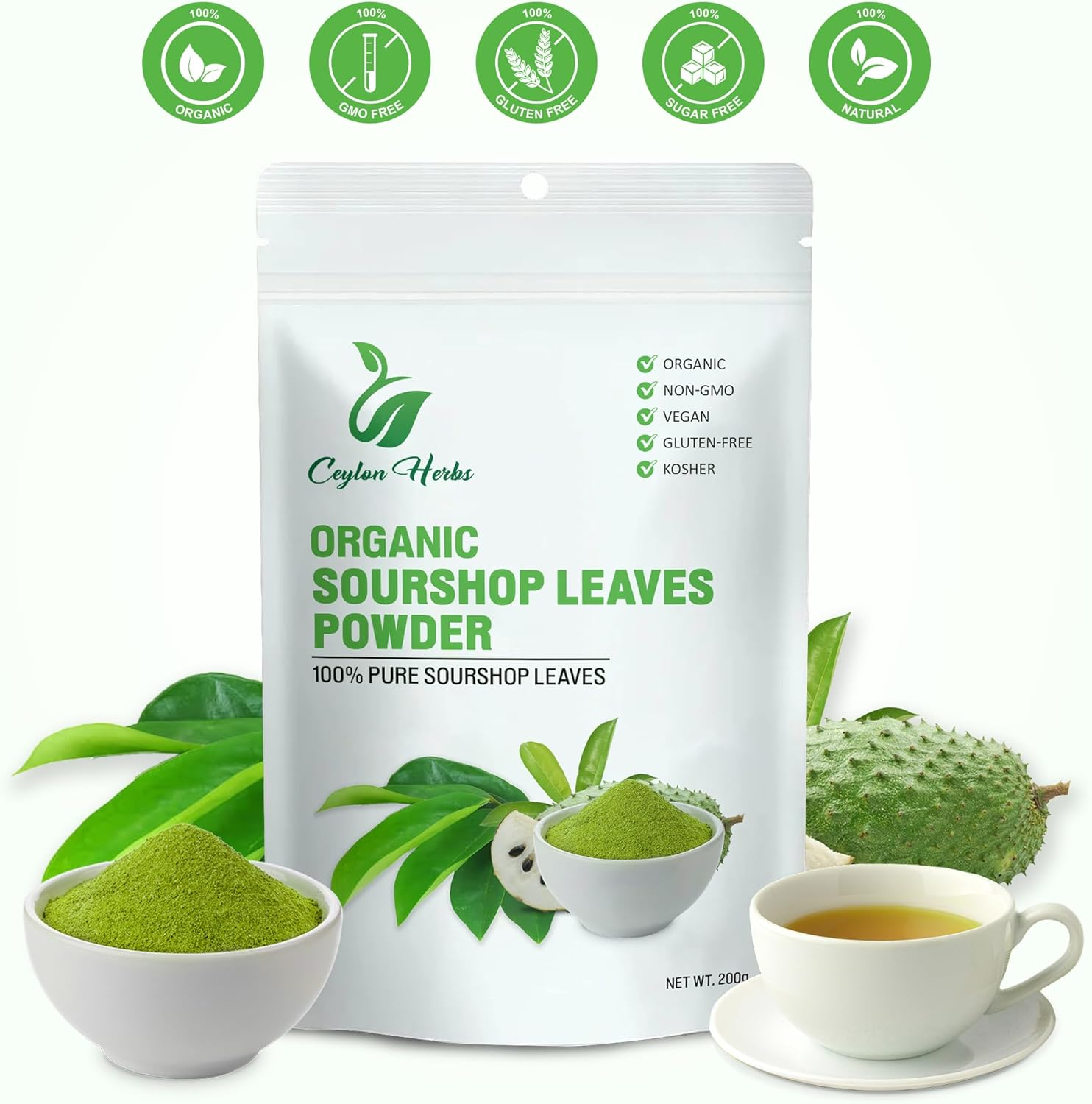 200G Natural Soursop Leaves Powder - Pure Organic Well-Cleaned and Finely Ground for Tea Healthy Leaves image number 2