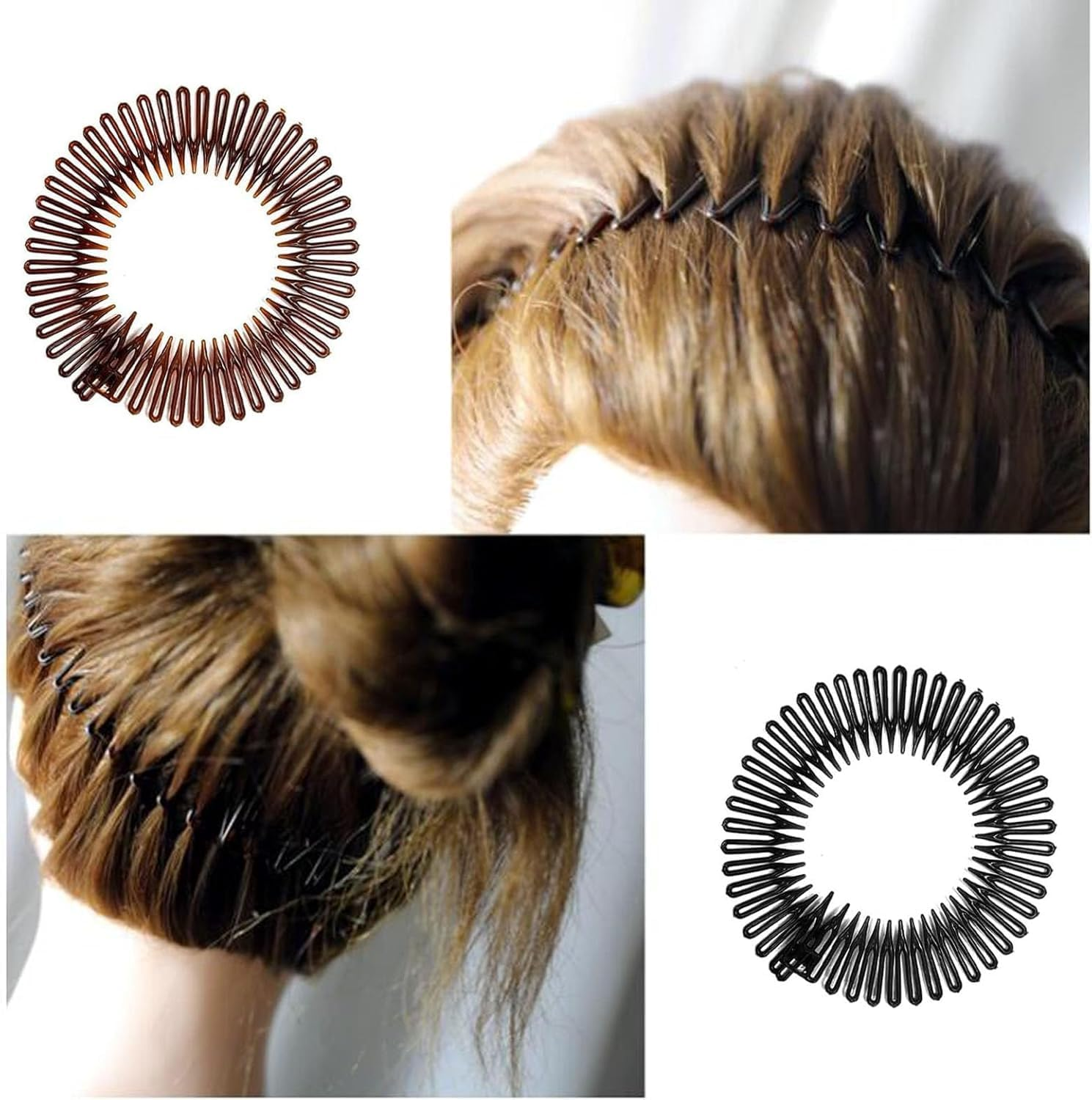 Full Circular Stretch Flexible Zig Zag Hairband, 6Pcs Flexible Plastic Circle Combs with Circular Tooth Headbands, Flexible Plastic Circles Comb Full Circular Tooth Headbands image number 4