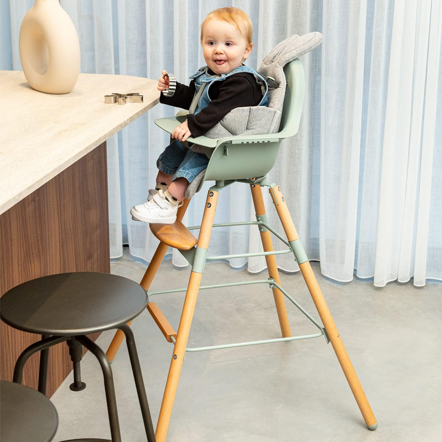 CHILDHOME, Baby/Child High Chair, Evolutive, from 6 Months up to 6 Years, Height Adjustable, 5 Point Harness, Many Accessories, Compatible with Evolu Baby Newborn Seat, Beechwood, Evolu 2, Mint - Mint image number 3