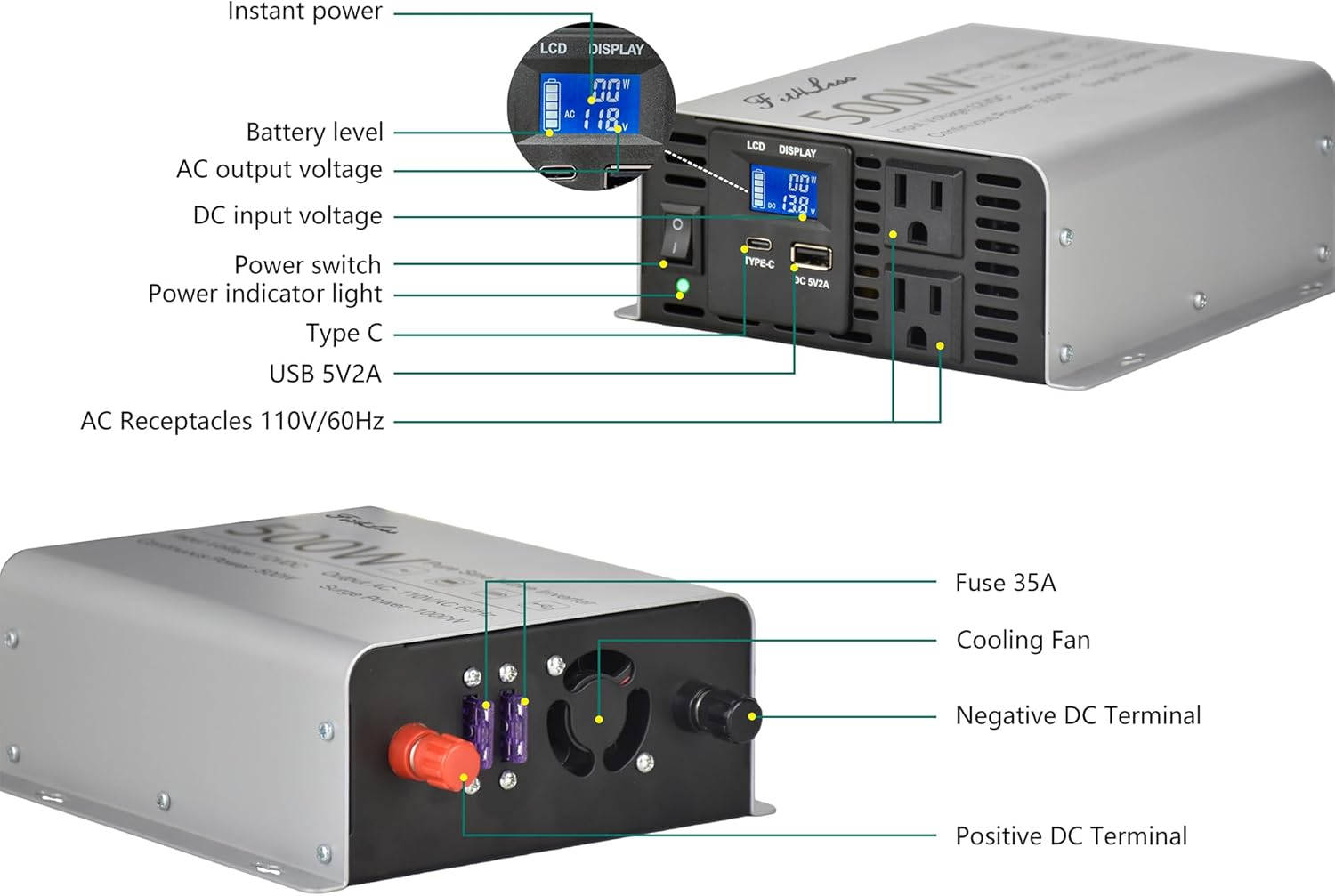 Pure Sine Wave Inverter 400W to 800W (500W) image number 3