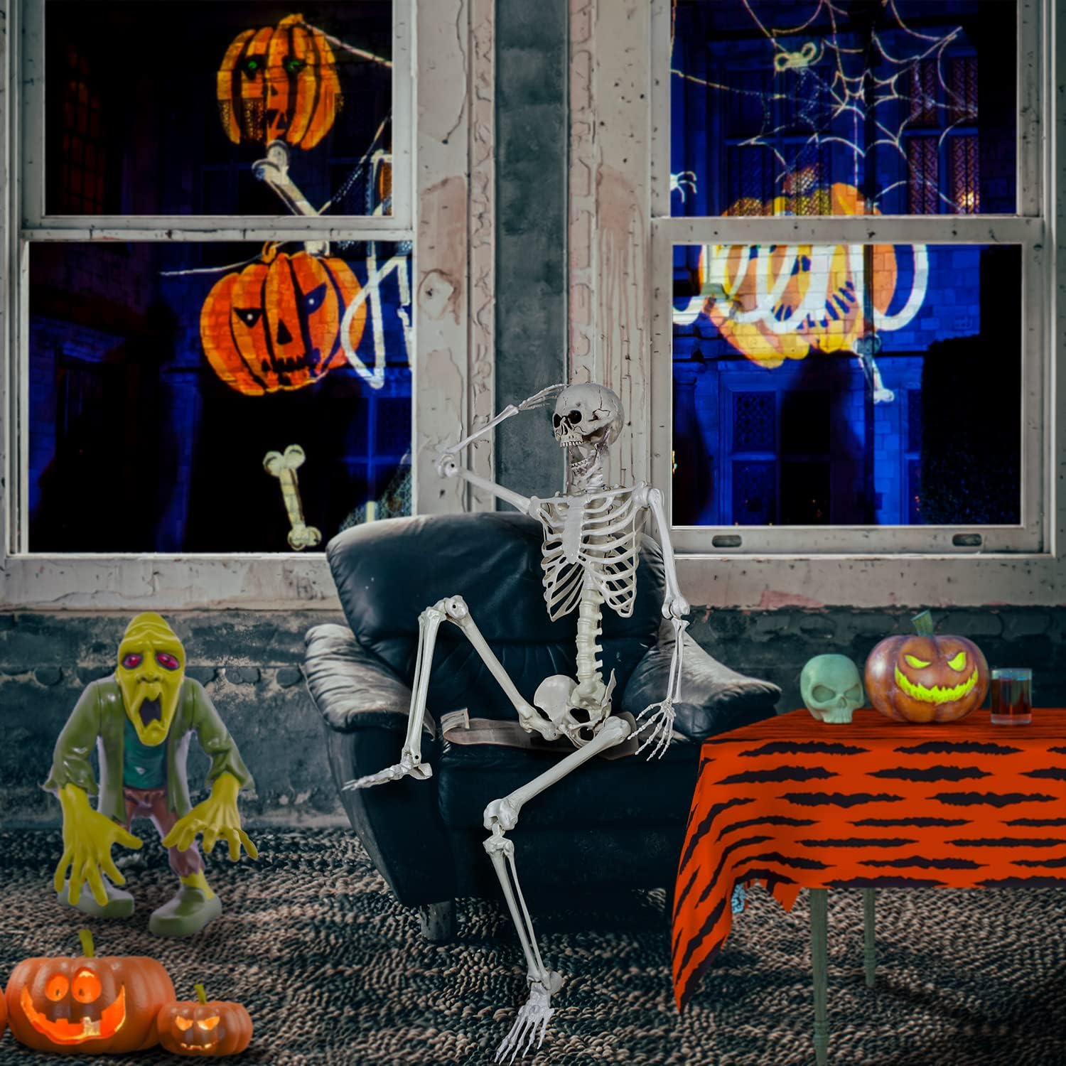 5.4Ft Halloween Posable Skeleton Realistic Life Size Human Skeleton Bones with Movable Joints for Halloween Haunted House Indoor Outdoor D&eacute;cor (1PC) image number 3