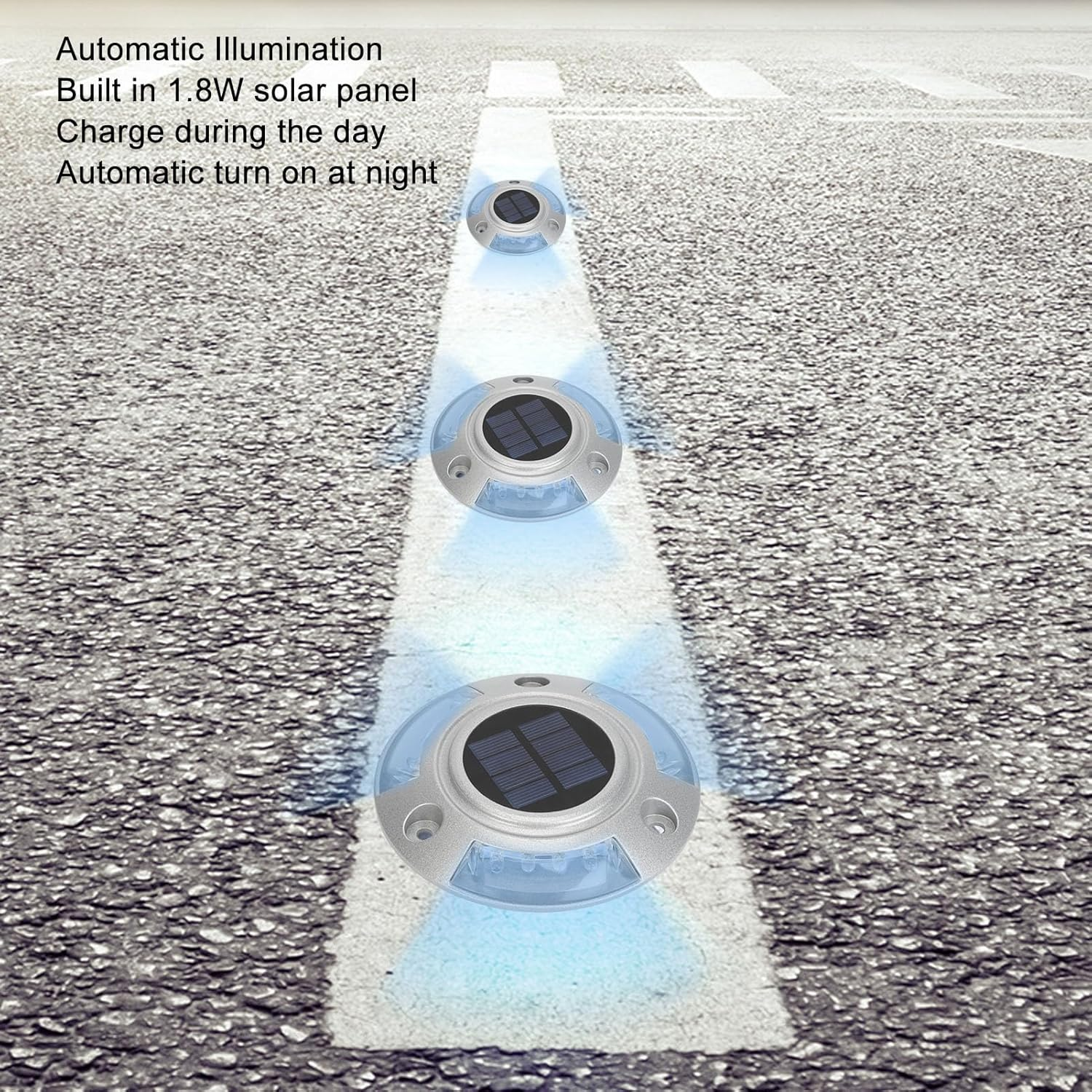 Solar Deck Lights, 1 Pack LED Driveway Lights Solar Powered, Outdoor IP68 Waterproof Road Markers, Auto Illumination for Step Sidewalk Stair Boat Garden Ground Pathway Yard (Blue image number 6