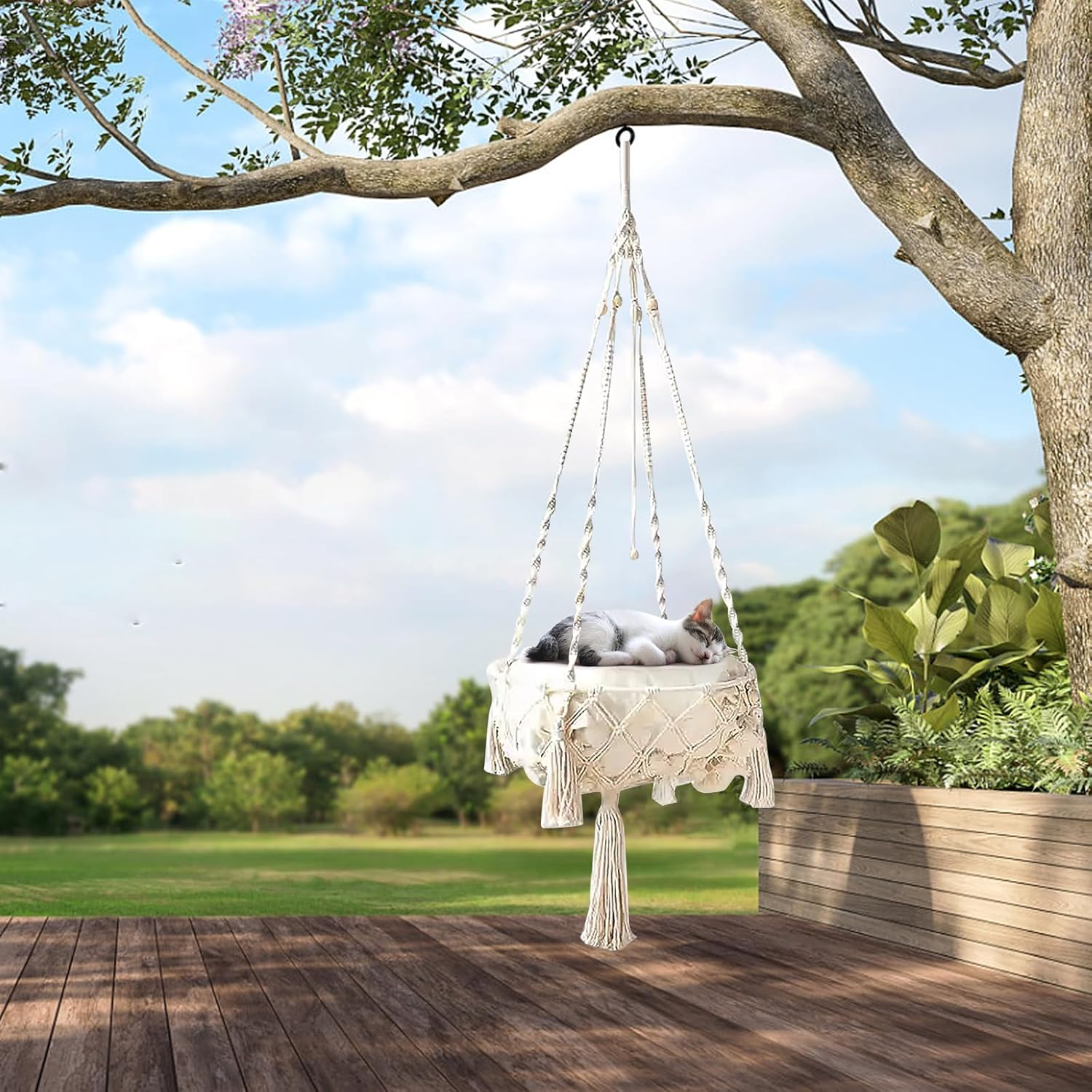 Cat Hammock Wall Mounted, Hand Woven Cat Hammock Bed, Macrame Hanging Wall Rope Cat Bed for Sleeping, Climbing (35 Cm) image number 2