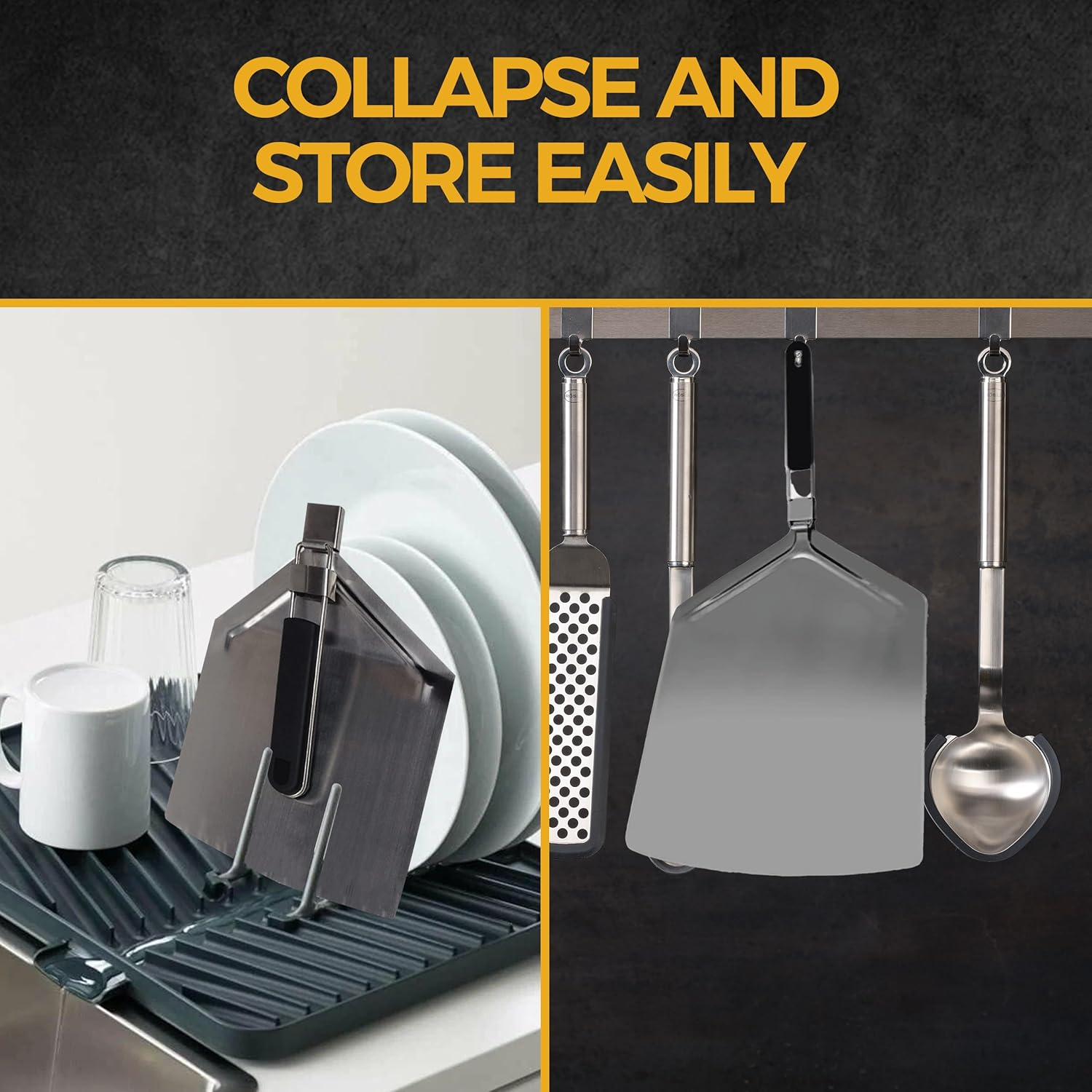 Large Pizza Peel with Folding Handle &ndash; Durable Stainless Steel Pizza Paddle for Easy Transfer, Perfect Pizza Turning Peel for Outdoor Pizza Ovens and Baking, 9" X 13" image number 1