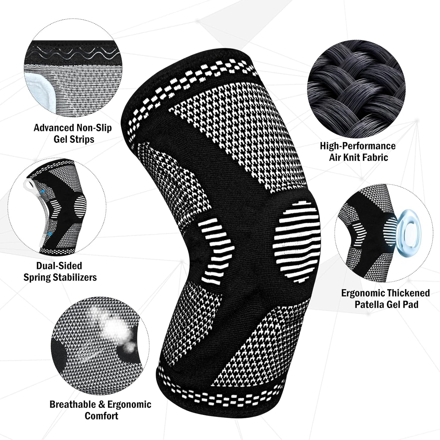 Copper Knee Braces (2-Pack) - Compression Knee Sleeves with Dual Spring Support and Upgraded Silicone Pad, Relieves Knee Pain, Arthritis, and Sports Injuries for Men and Women (X-Large) image number 6