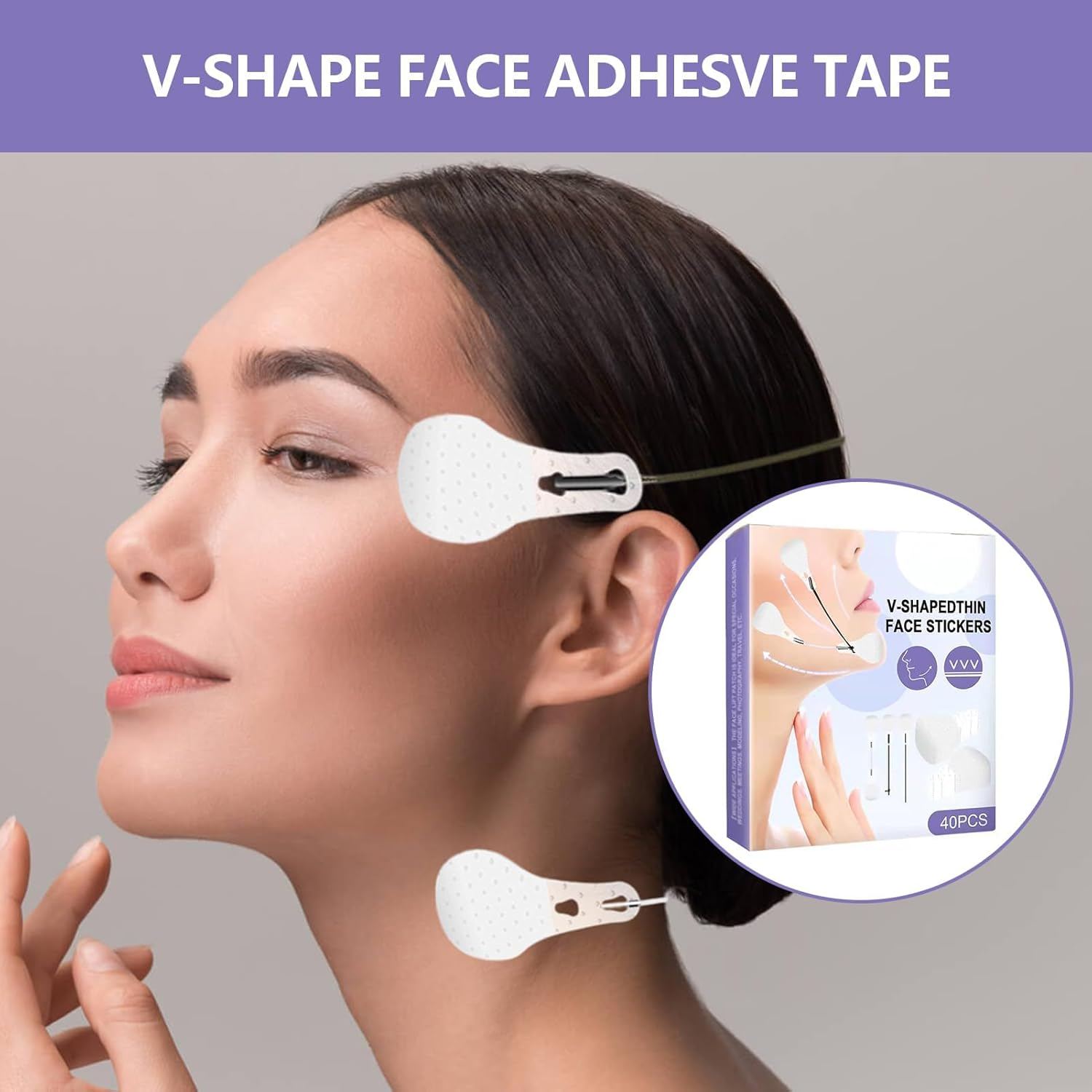 Face Lift Tape, Japanese Face Tape, 40 Pcs Face Tape for Wrinkles, Invisible with Elastic V Line Face Lift Patches for Eliminating Wrinkles on Woman Face, Neck, Eye Skin, Waterproof Lifting Stickers image number 2