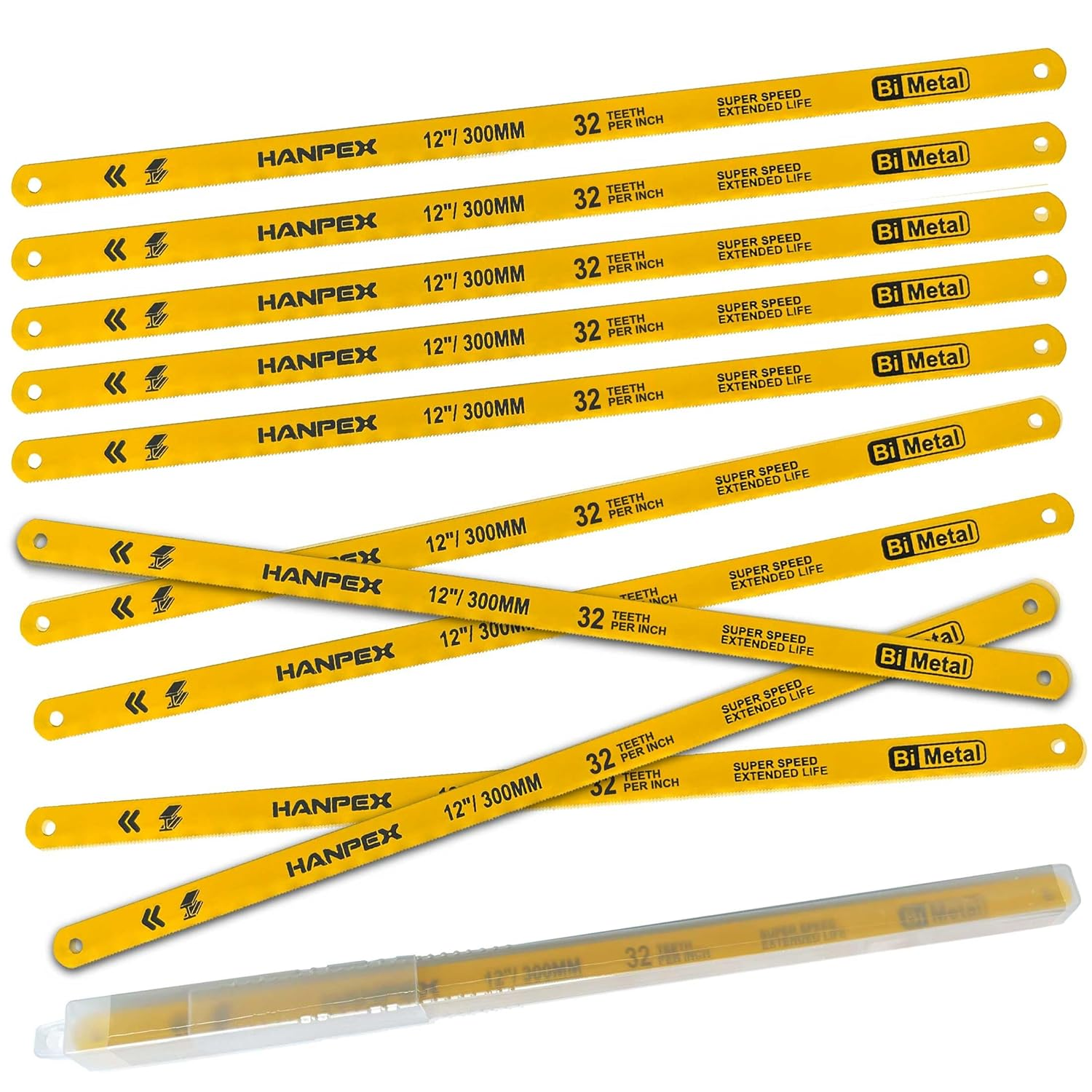 Hanpex Hacksaw Replacement Blade Sets (10 Pack) High Speed 3Pc. 18TPI / 3Pc. 24TPI / 4Pc. 32TPI- 300Mm (12") Length Hack Saw Blade - Bi-Metal HSS Cutting Blades