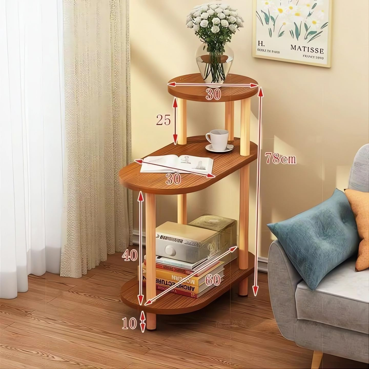 Wooden Side Table with Shelves, 2 Tier, round and Oval Tops End Tables (Dark Wood) - White image number 2