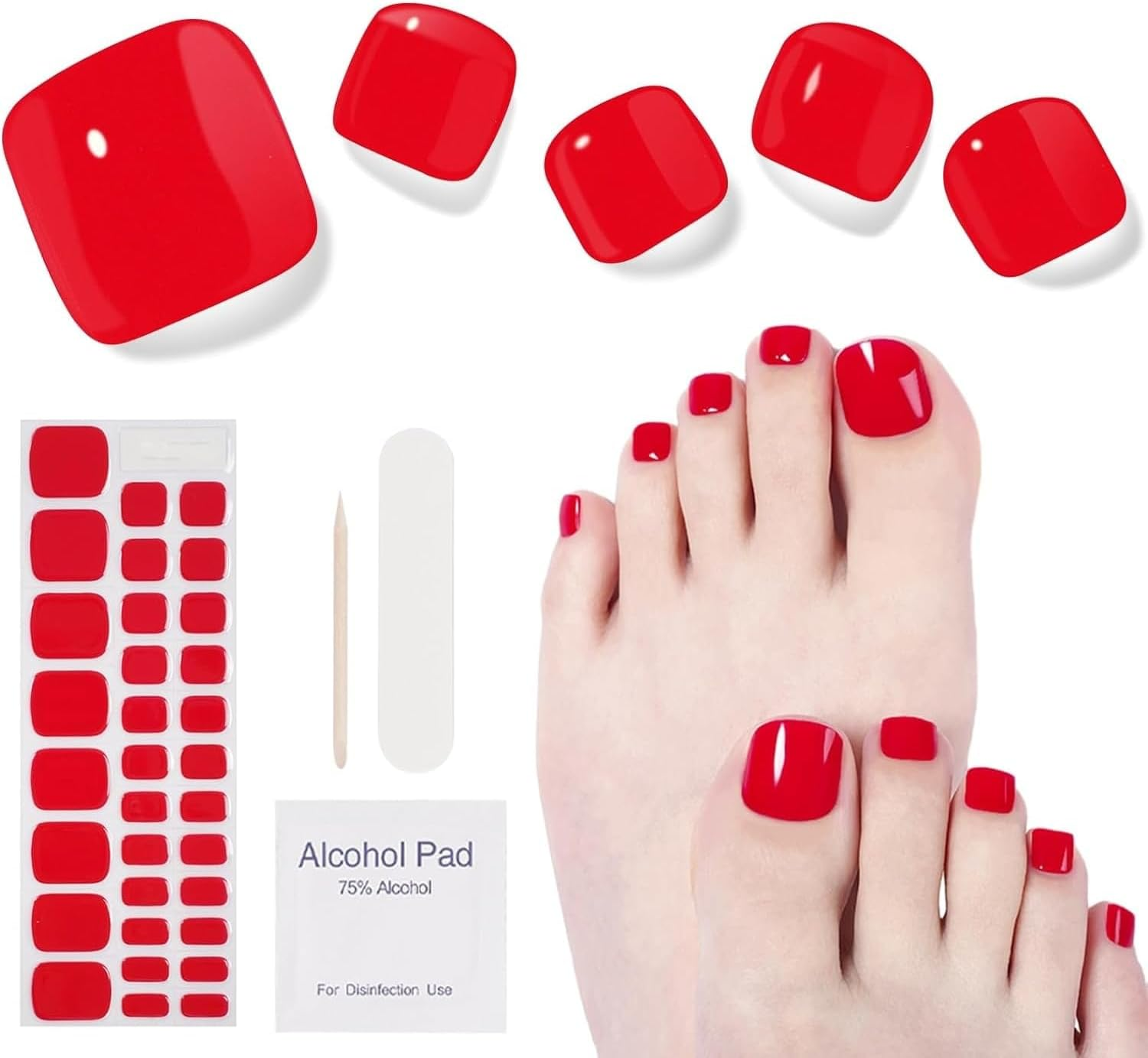 NKA 32 Strip Semi-Cured Gel Toe Nail Wraps &ndash; Salon Quality Pedi Stickers, Long-Lasting, Easy to Apply & Cure in 60 Seconds (WHITE FRENCH)